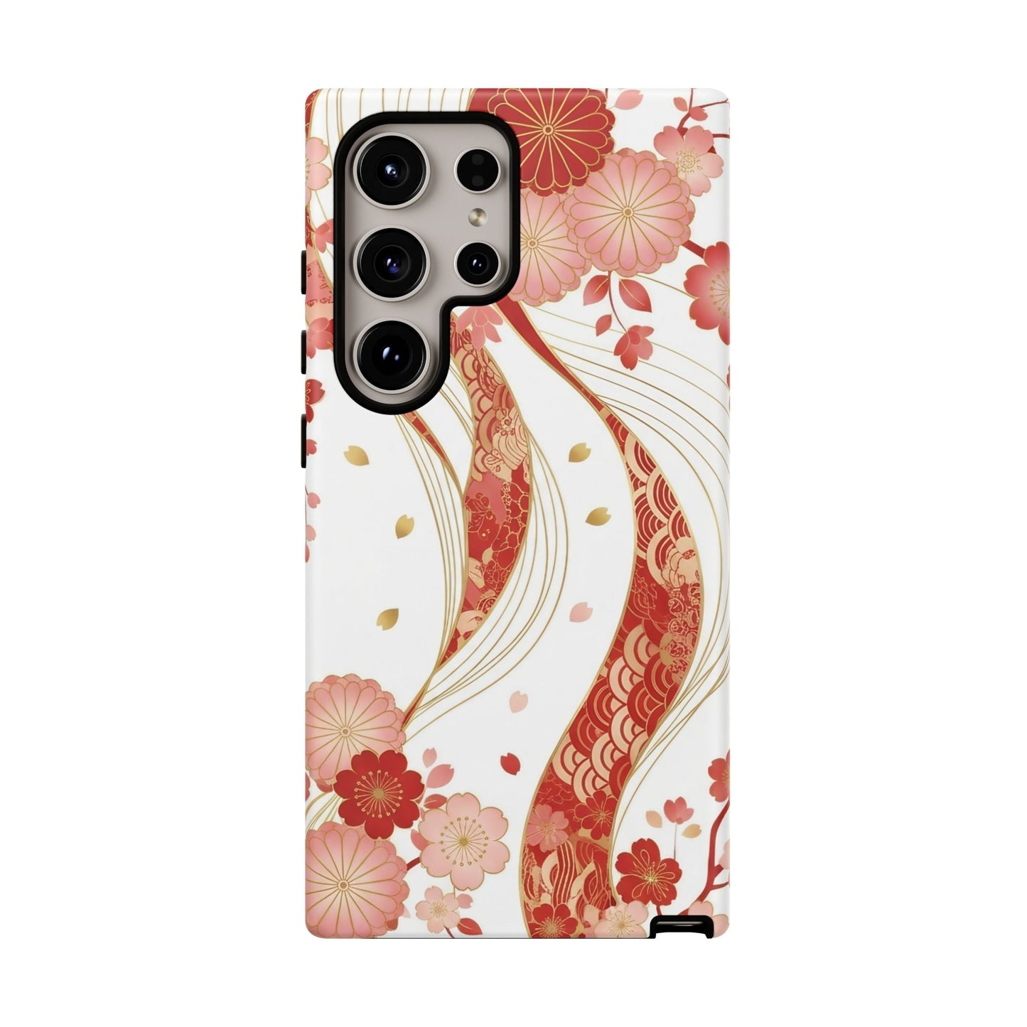 Red Golden Flower Phone Case with elegant red and gold floral design for Samsung phone protection
