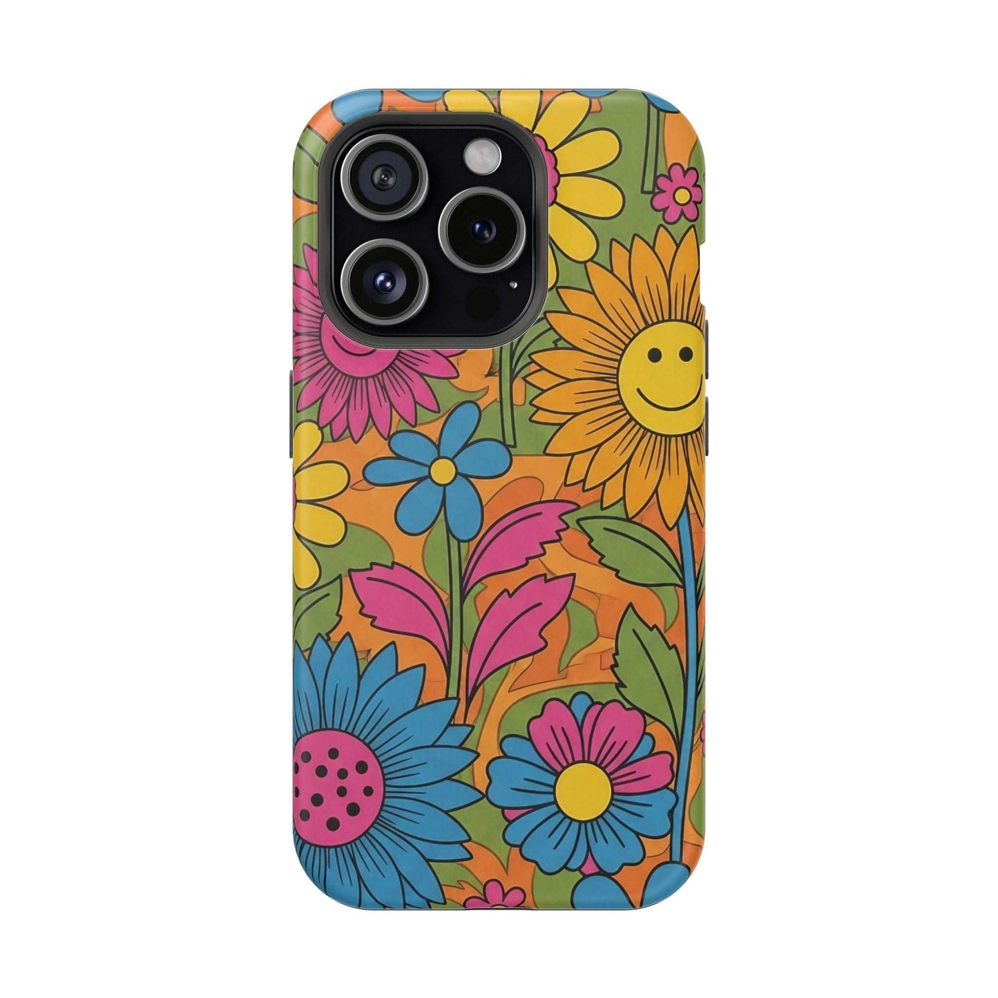 Flower Power iPhone Tough Case with vibrant floral design and durable polycarbonate construction
