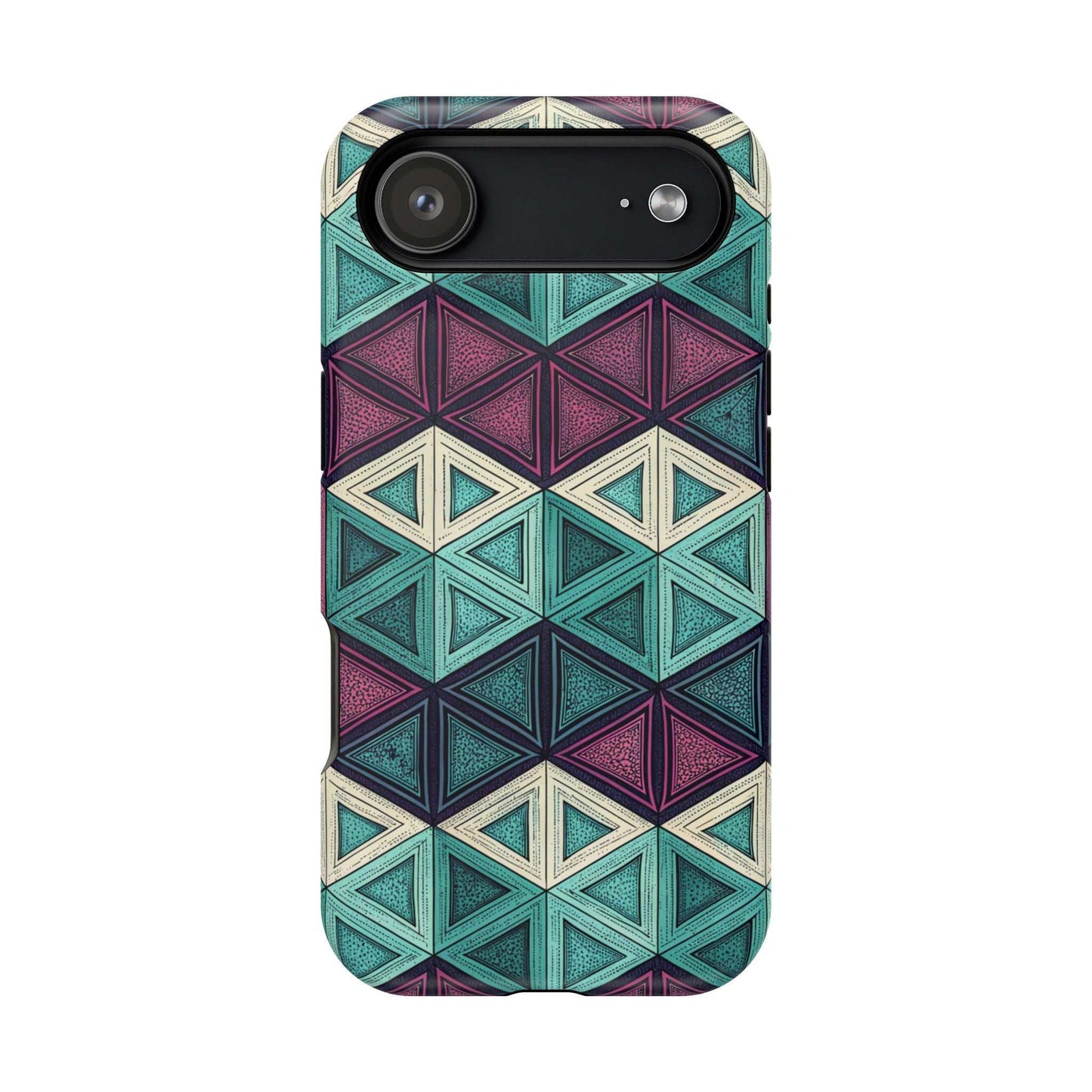 Purple and Teal Abstract geometric pattern iPhone tough case with MagSafe compatibility