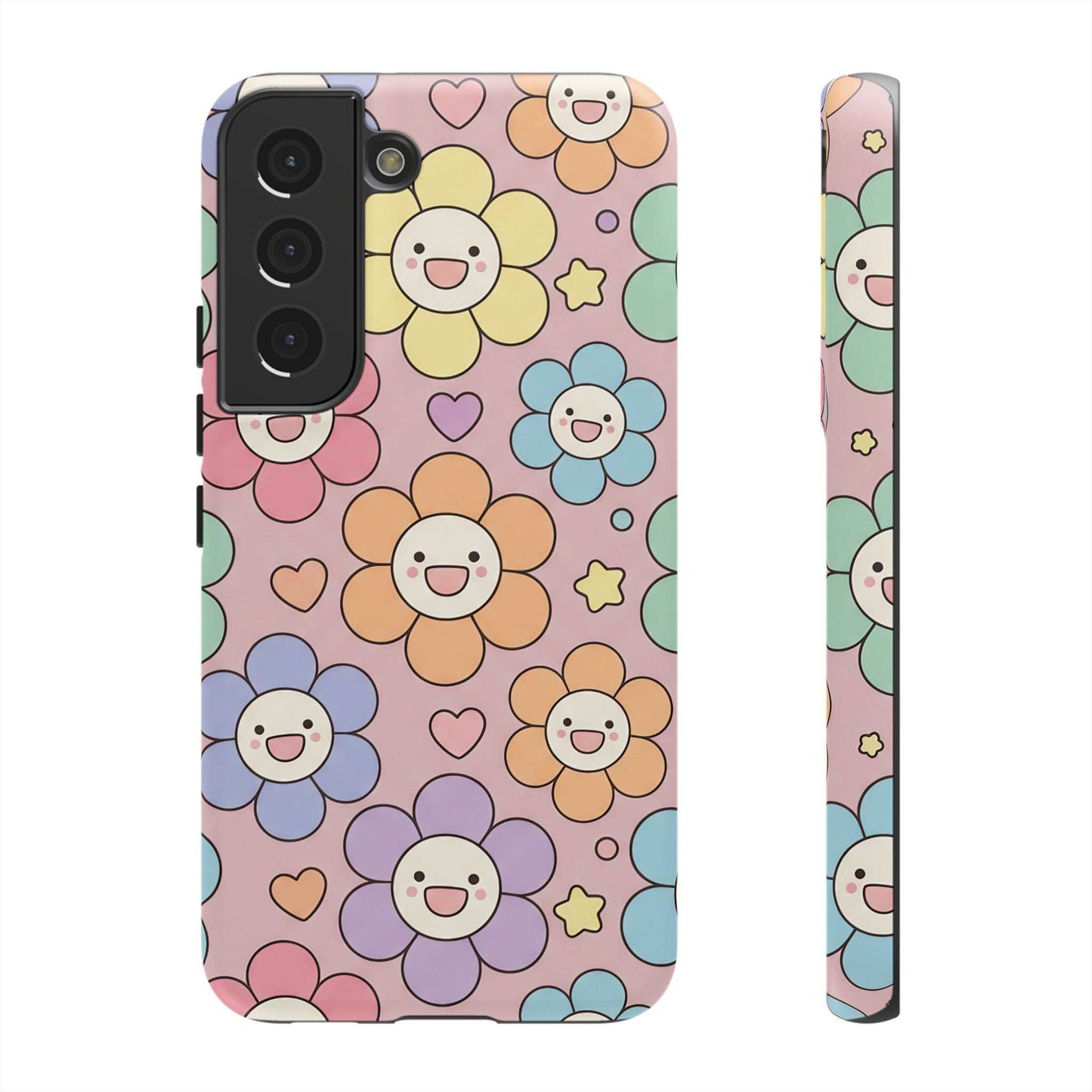 Happy Flower Samsung phone case with colorful smiling floral pattern and dual-layer protection for Samsung device