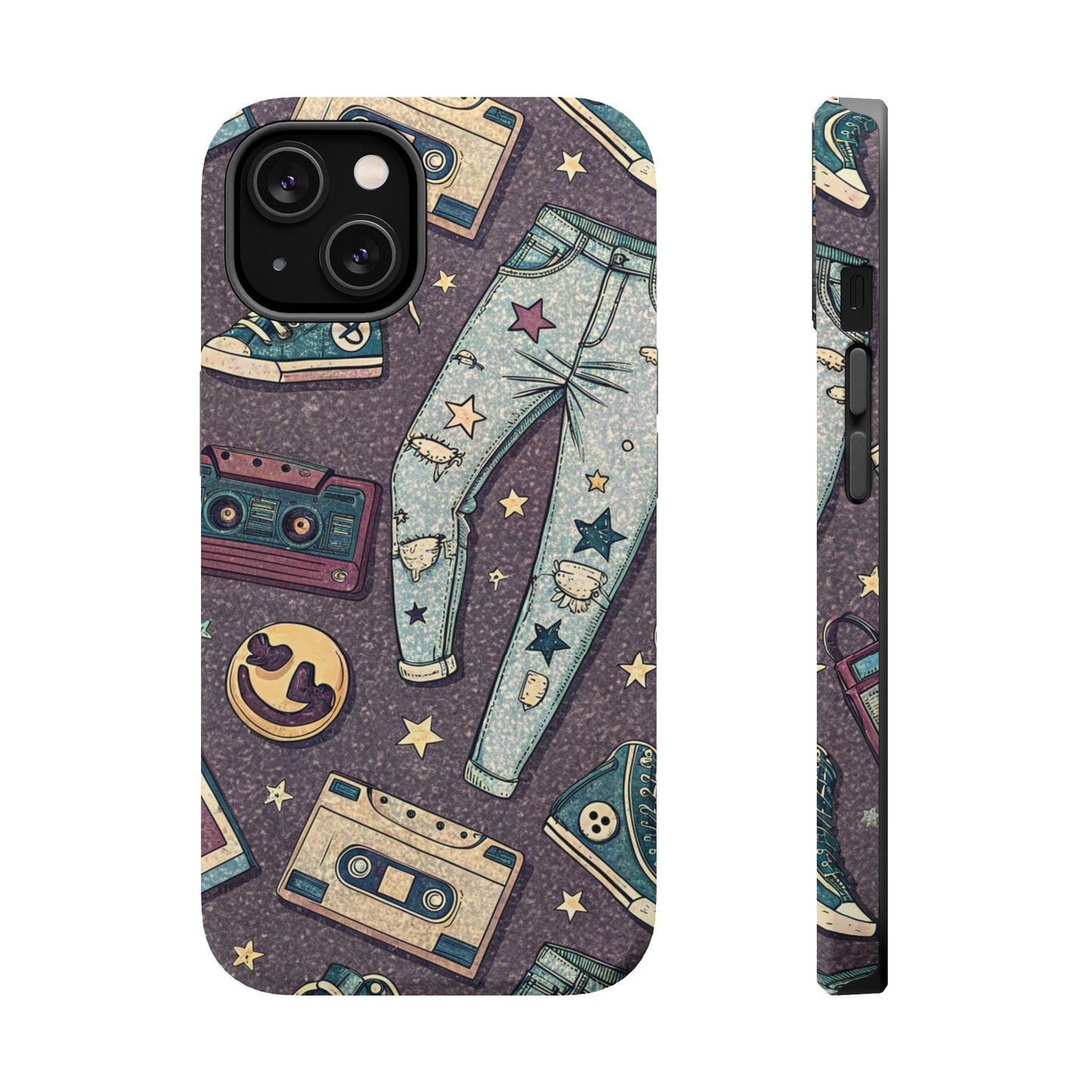 90s grunge cassette tape collage iPhone tough case with ripped jeans and retro sneaker design