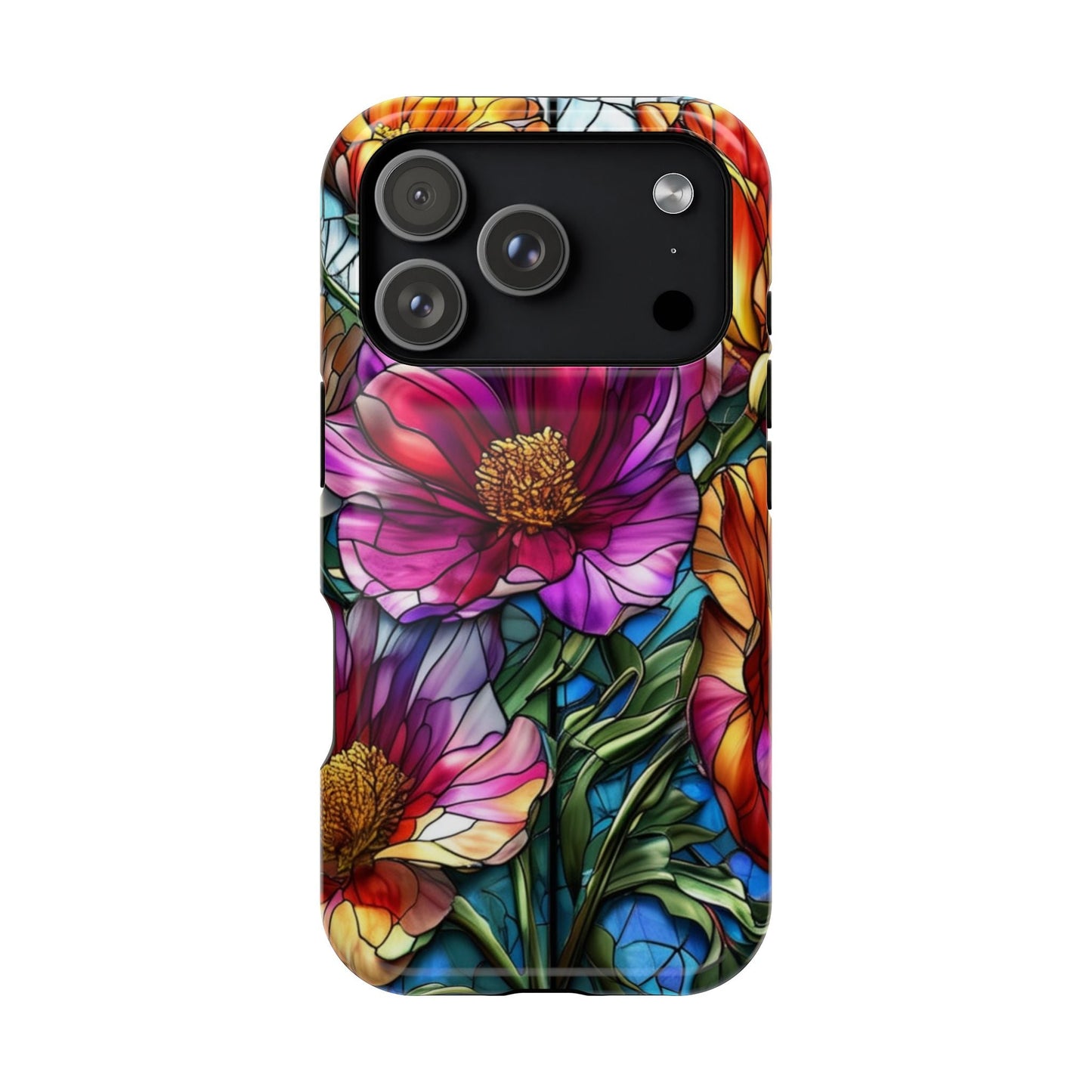 Vibrant purple flower iPhone case with colorful floral design and durable protective cover