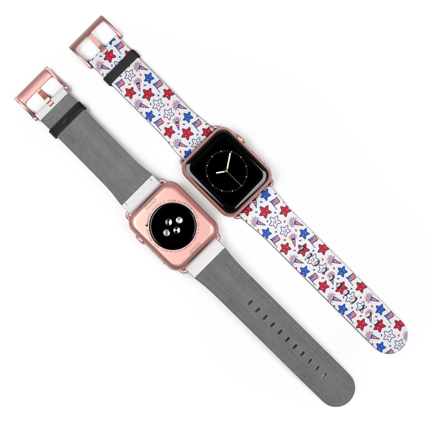 Kawaii 4th of July Apple Watch Band – Cute Patriotic Faux Leather Strap for Apple Watch Series 1–9, SE & Ultra