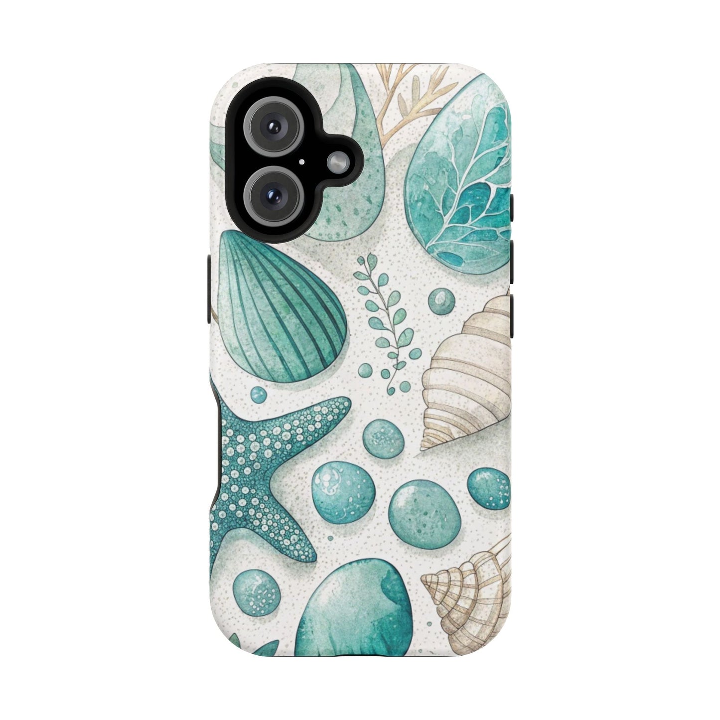 Celebration Sea iPhone Tough Case with ocean shell and starfish design, durable protective phone cover with MagSafe compatibility