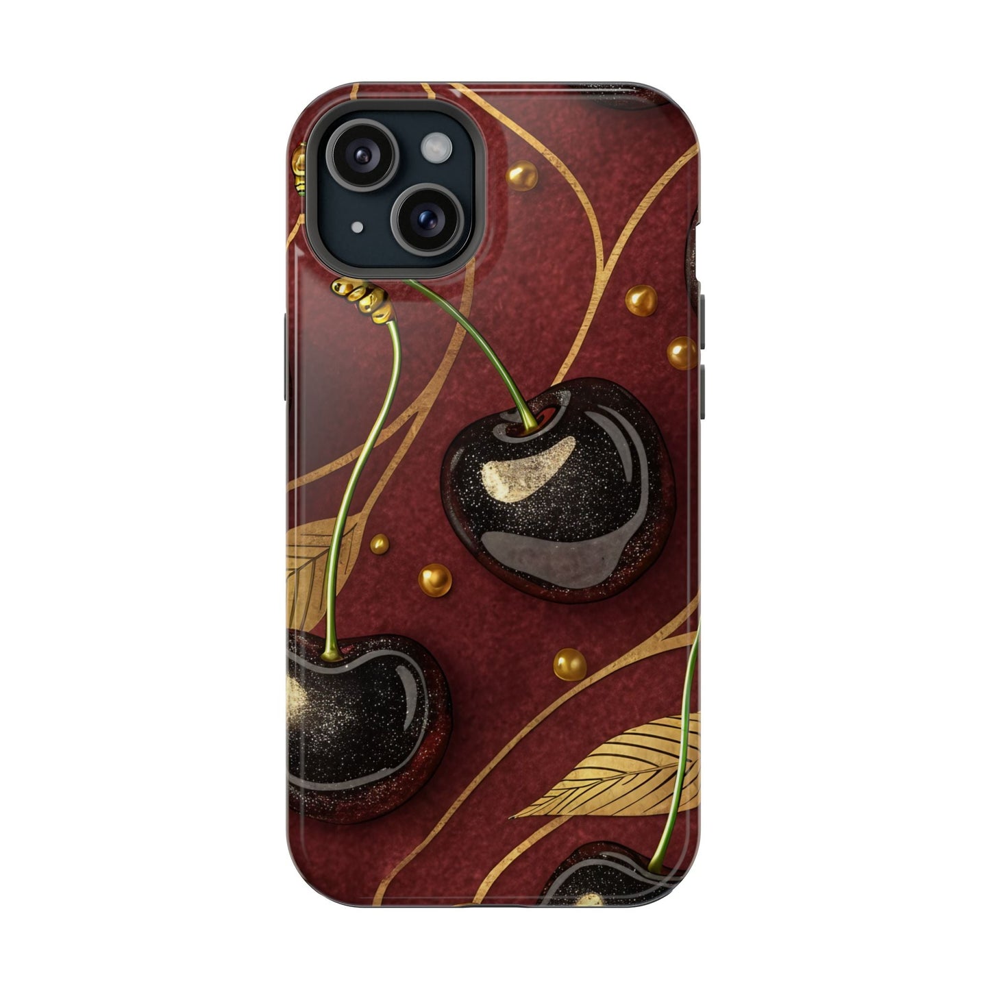 Golden Cherry iPhone Tough Case with vibrant cherry-gold design and MagSafe compatibility