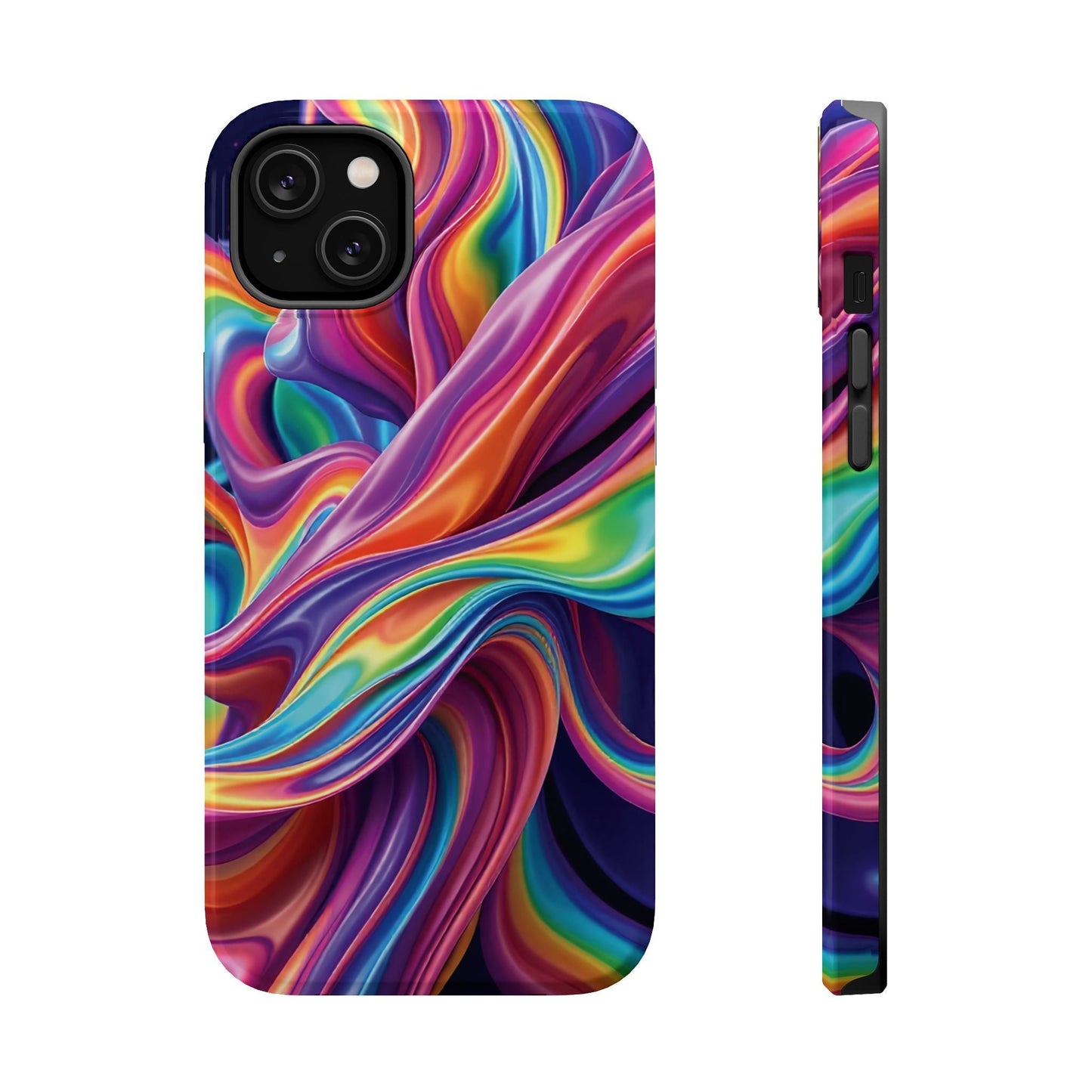 Colorful wrapping rainbow design iPhone tough case with durable dual-layer protection and MagSafe compatibility