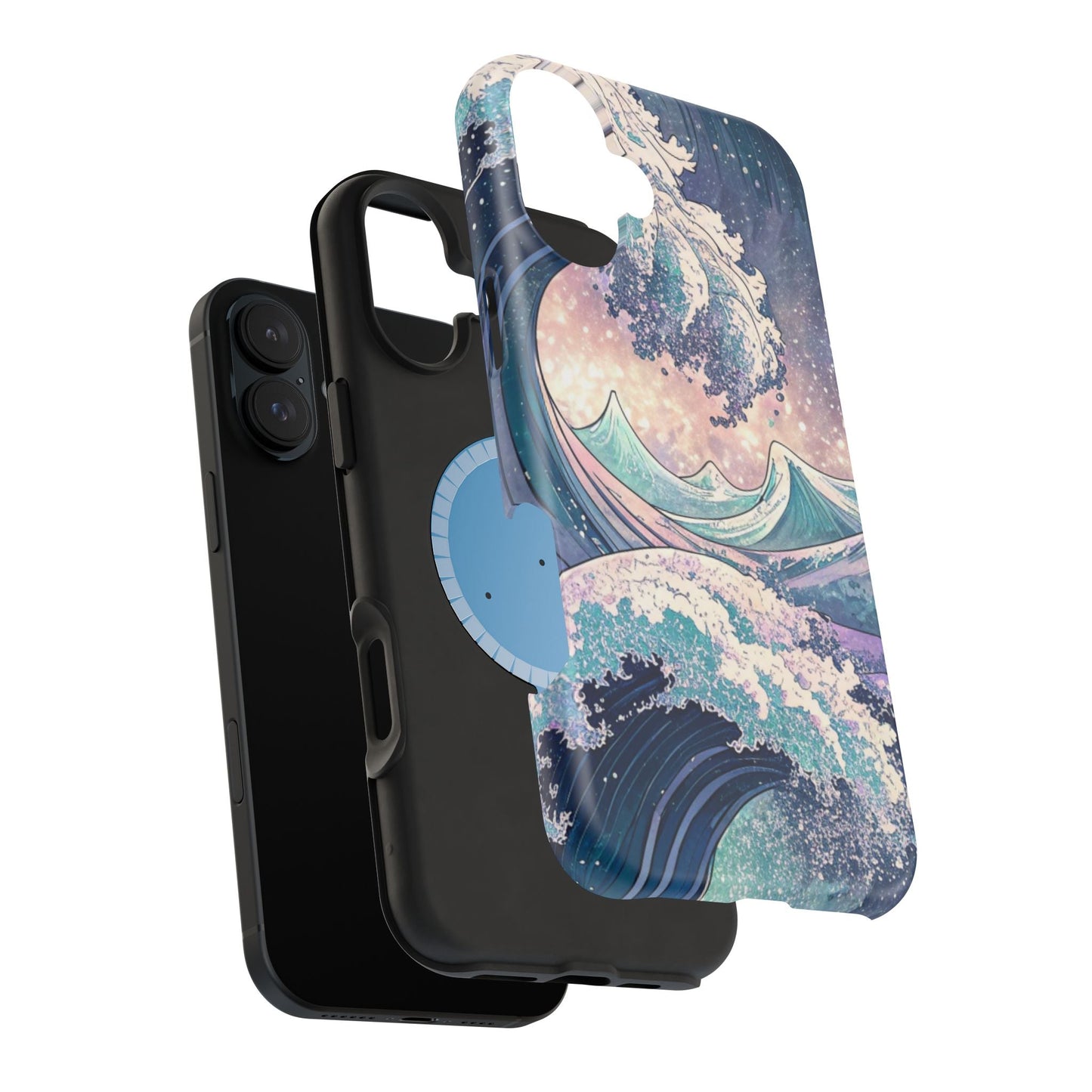 iPhone case with Crashing Waves Design featuring ocean waves, dual-layer protection, and MagSafe compatibility