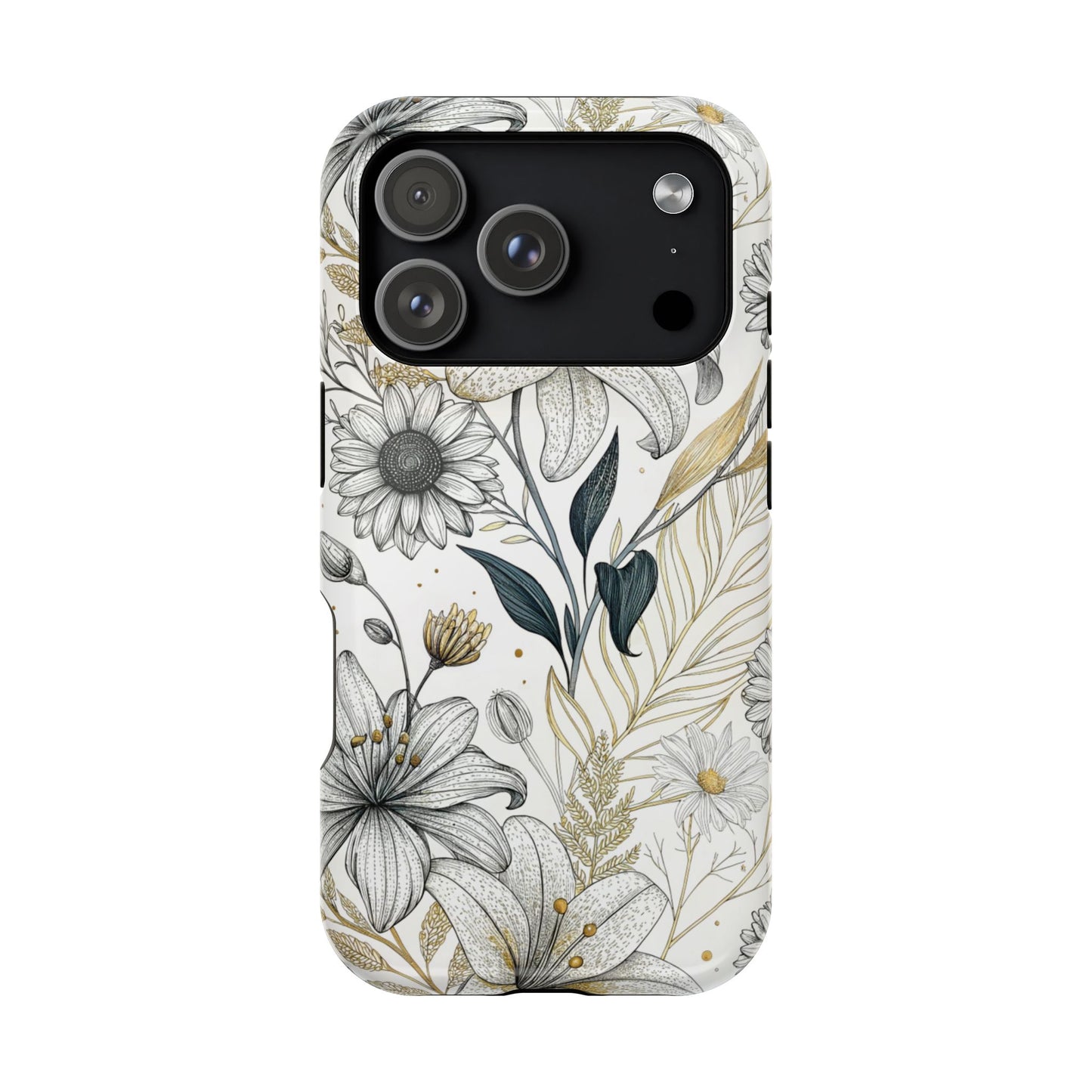Golden Leaf Flower iPhone Case – Stylish Durable Protection with MagSafe®