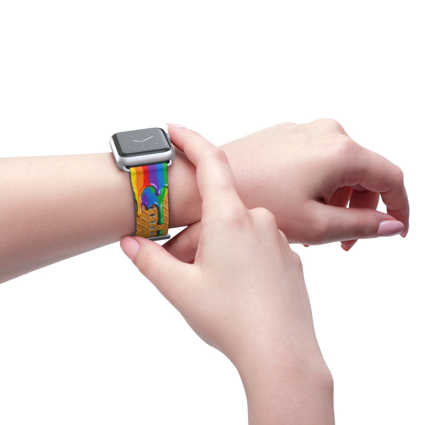 Waffle Rainbow Drip Apple Watch Band Colorful Faux Leather Strap