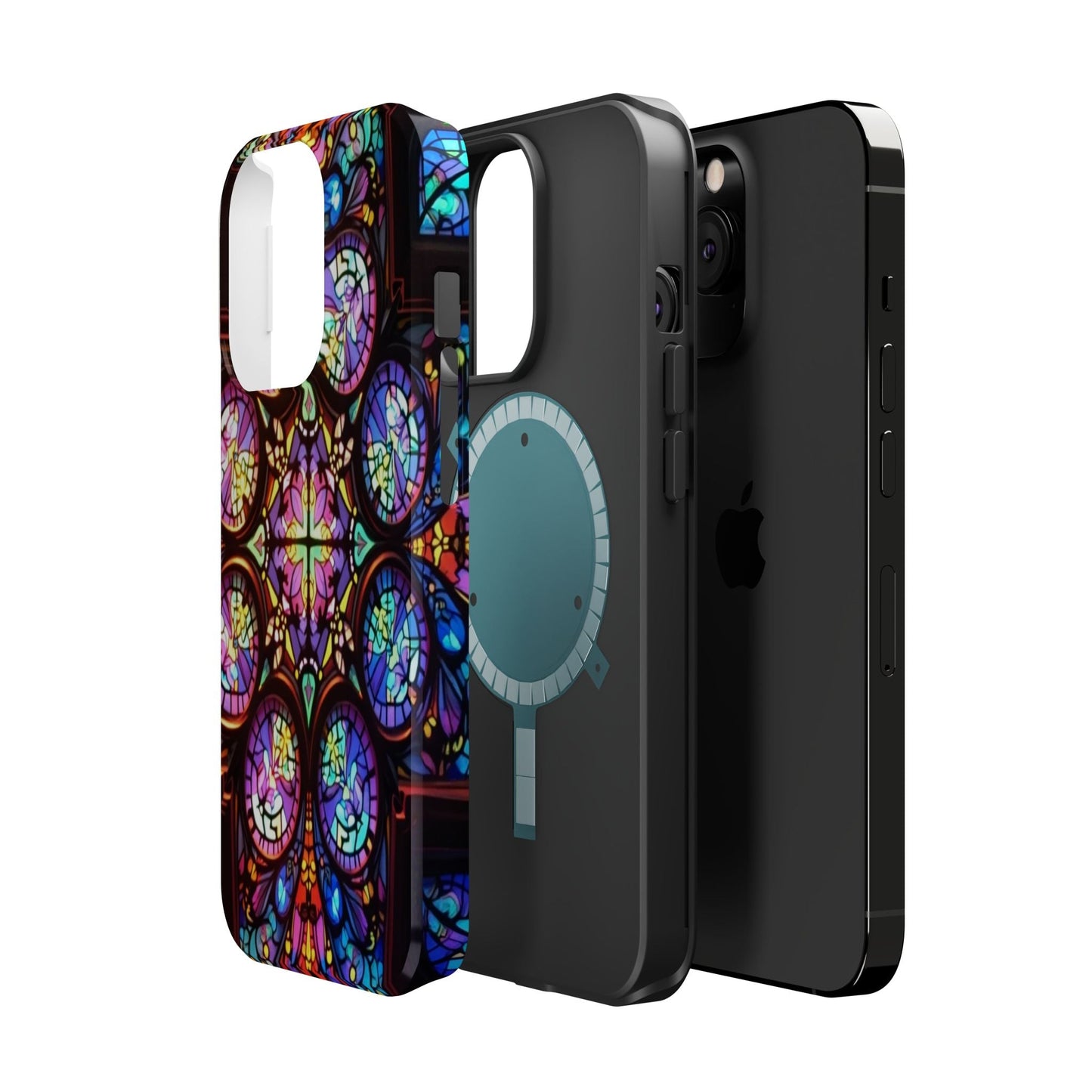 Colorful Hypnotic Stain Glass patterned tough iPhone case with dual-layer protection and MagSafe compatibility
