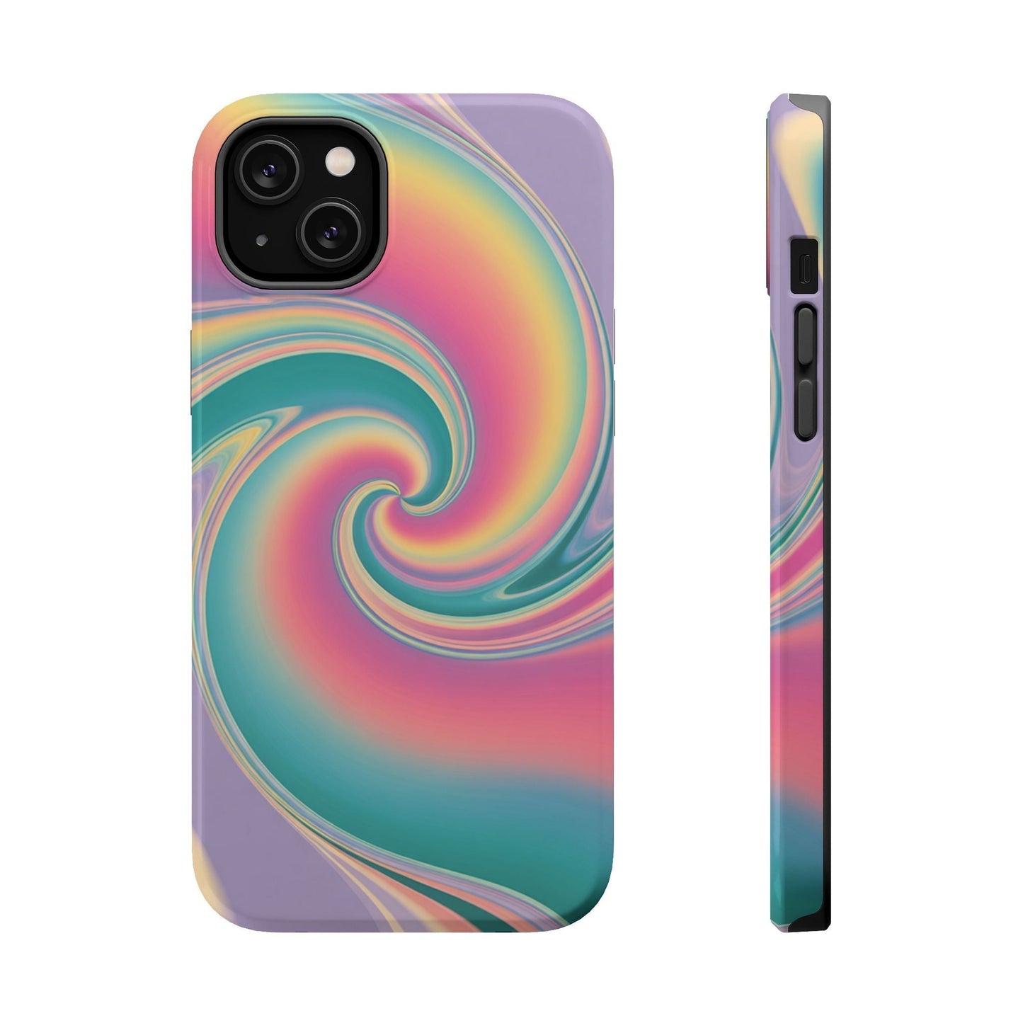 Vibrant Cotton Candy pastel swirl iPhone tough case with dual-layer protection and MagSafe compatibility