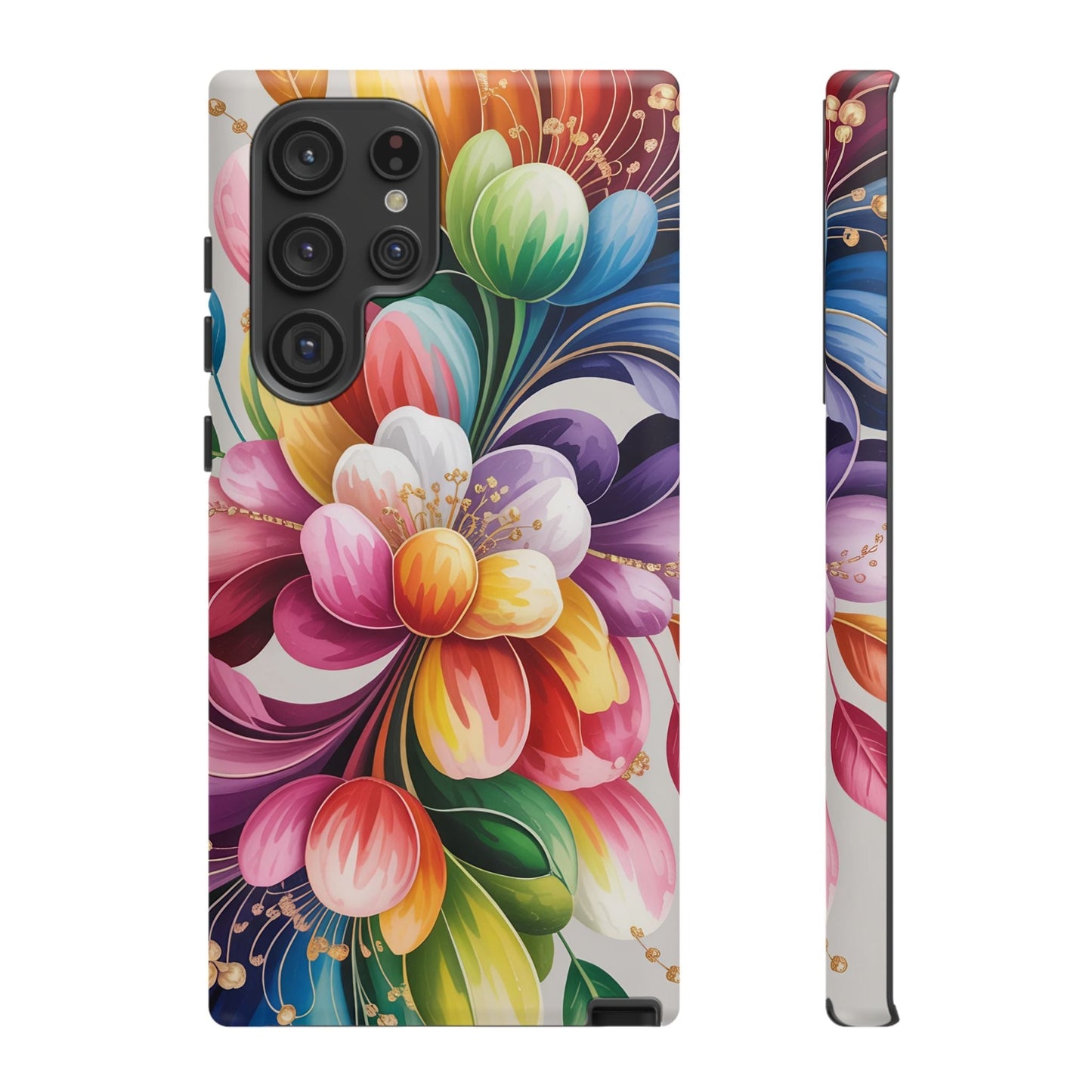 Vibrant floral Samsung case with full ink wrap and durable impact-resistant protection