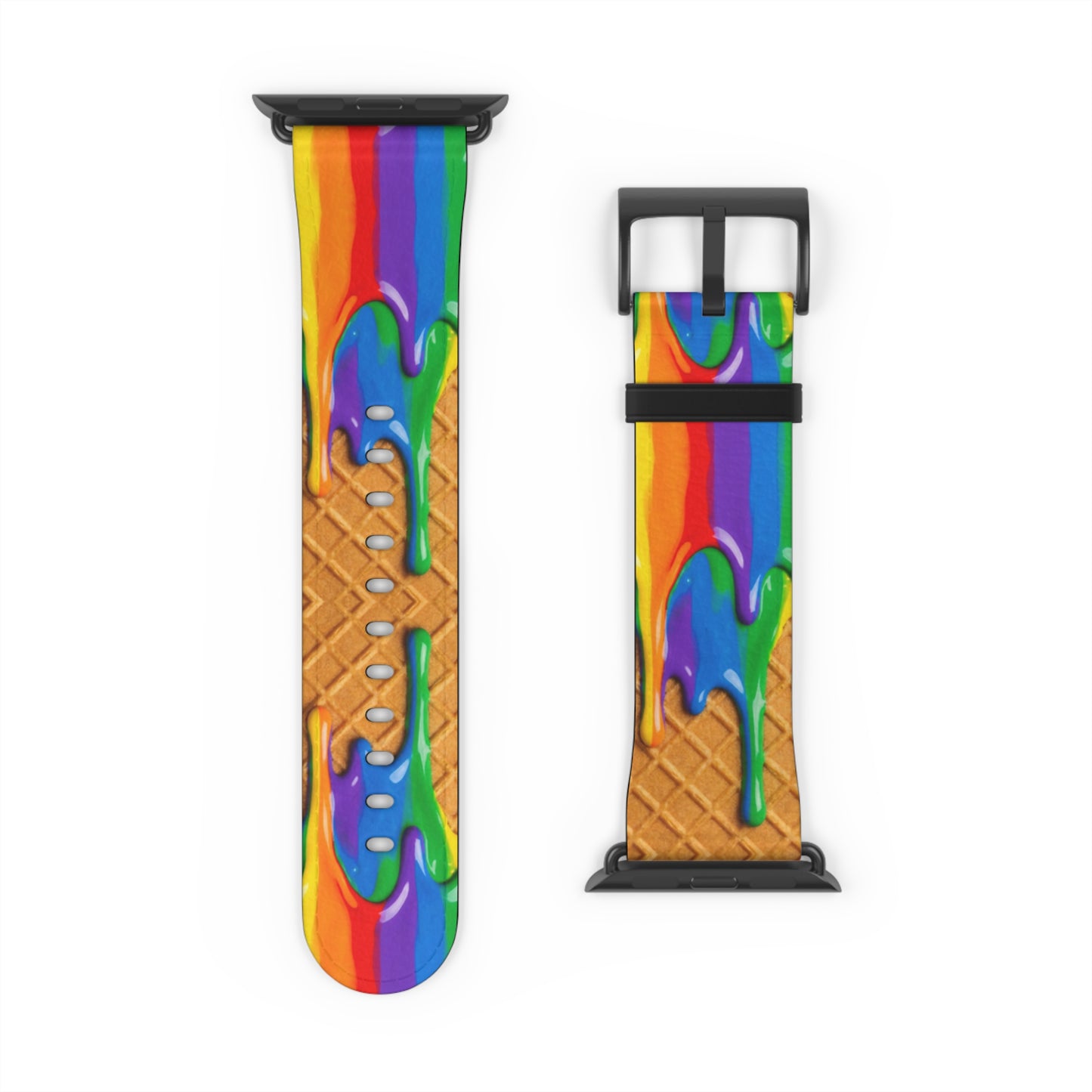 Waffle Rainbow Drip Apple Watch Band Colorful Faux Leather Strap
