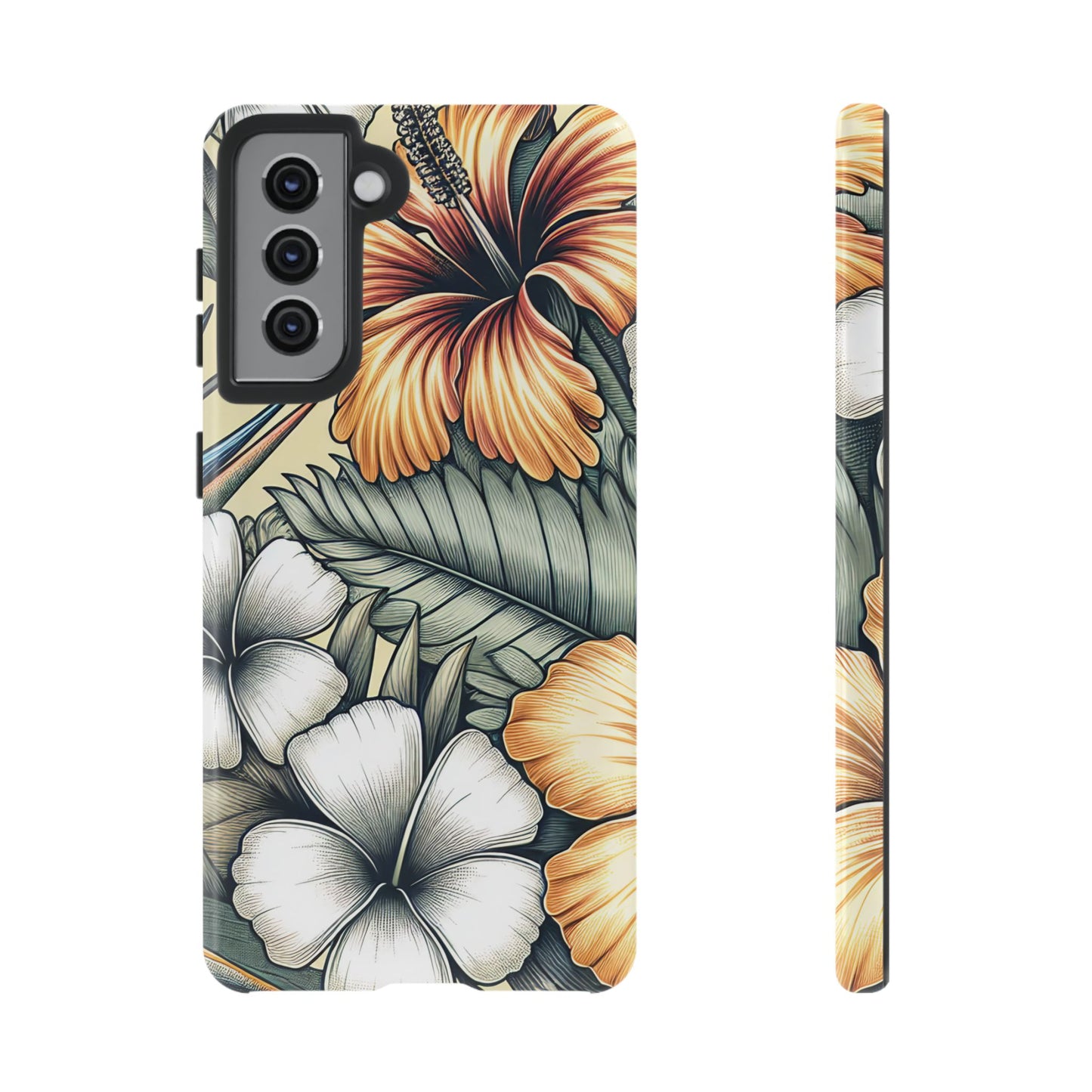 Golden Tropical Floral Design Samsung Phone Case