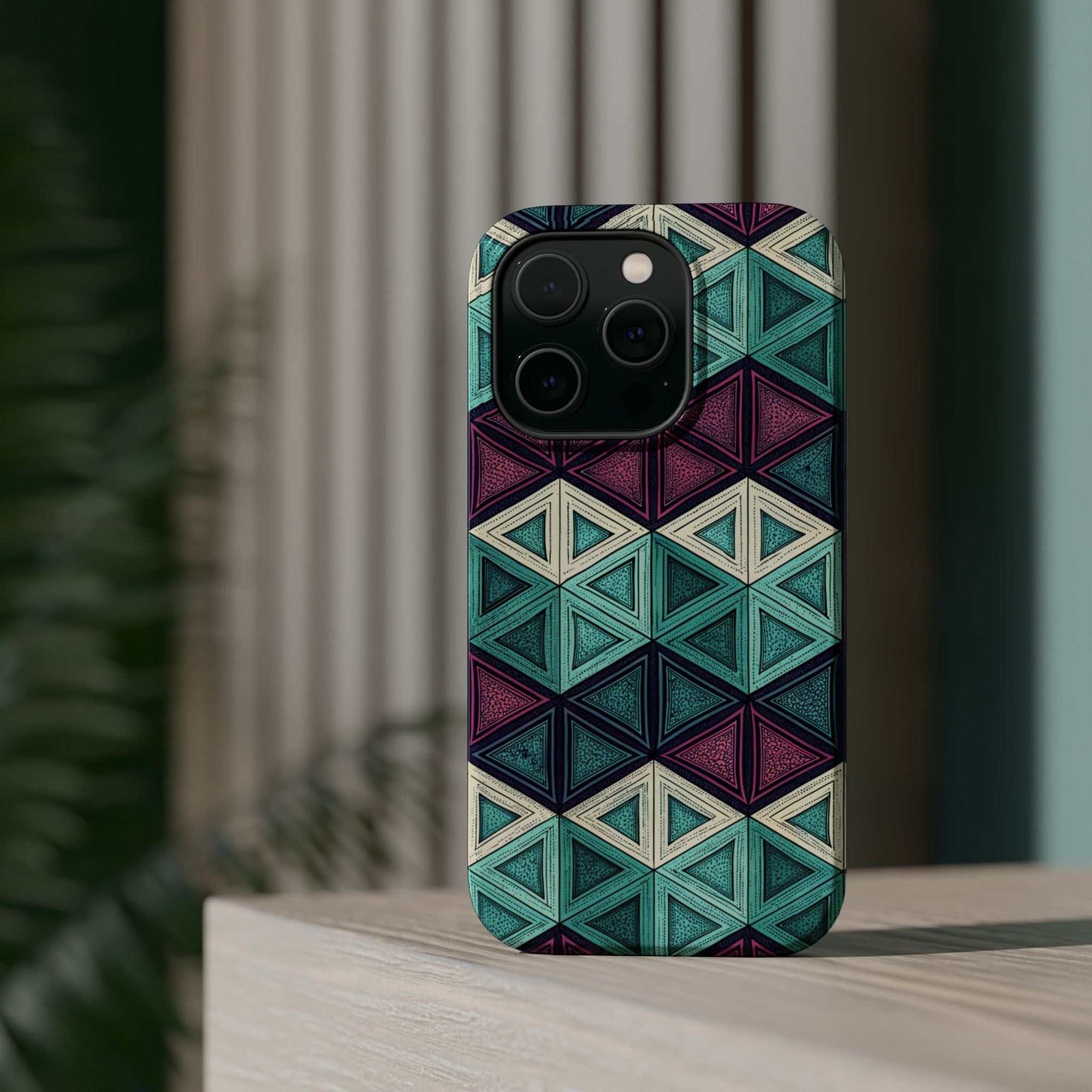 Purple and Teal Abstract geometric pattern iPhone tough case with MagSafe compatibility