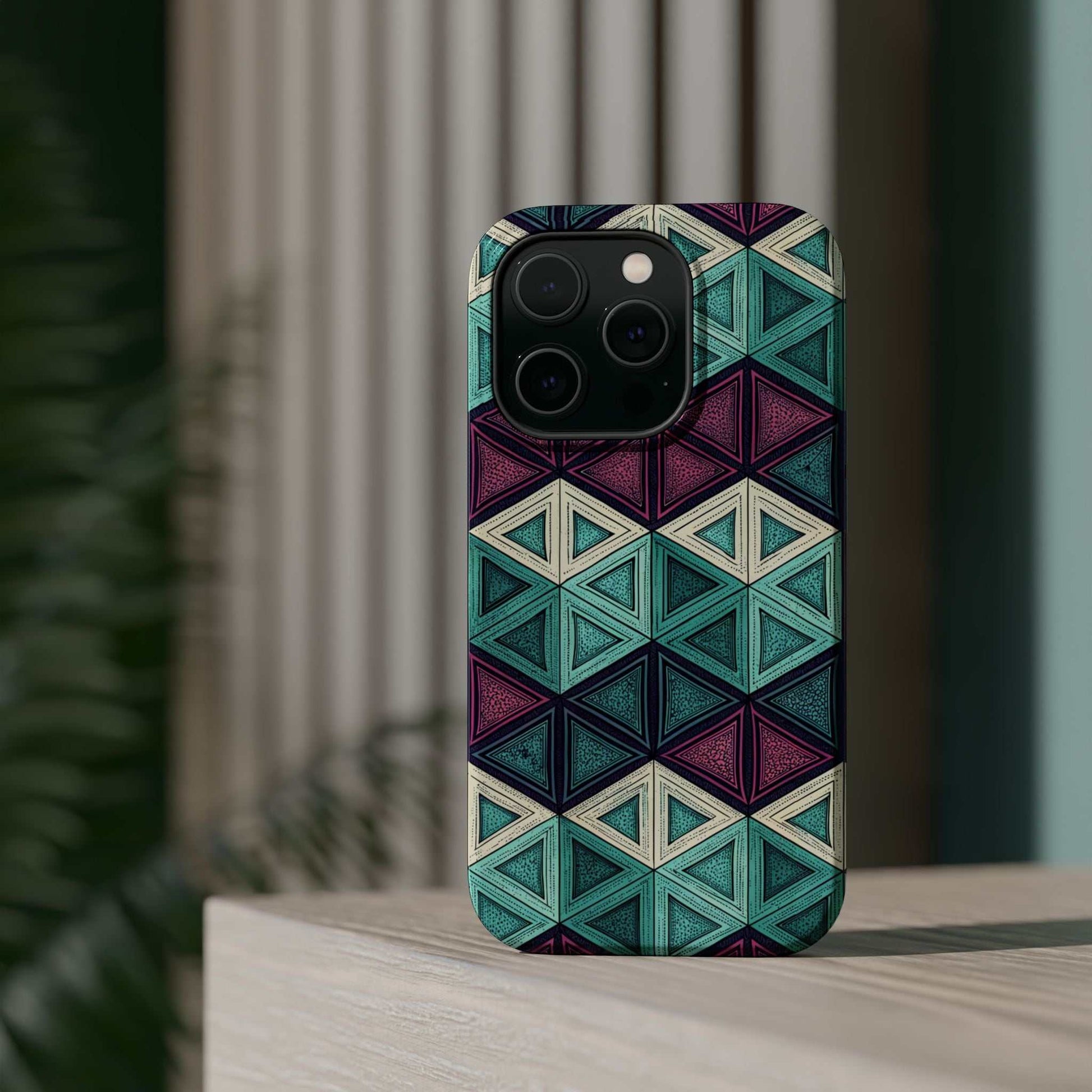 Purple and Teal Abstract geometric pattern iPhone tough case with MagSafe compatibility