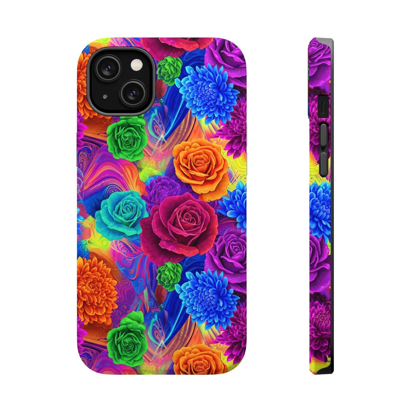 Colorful floral iPhone Tough Case with MagSafe compatibility and durable shock-absorbing design