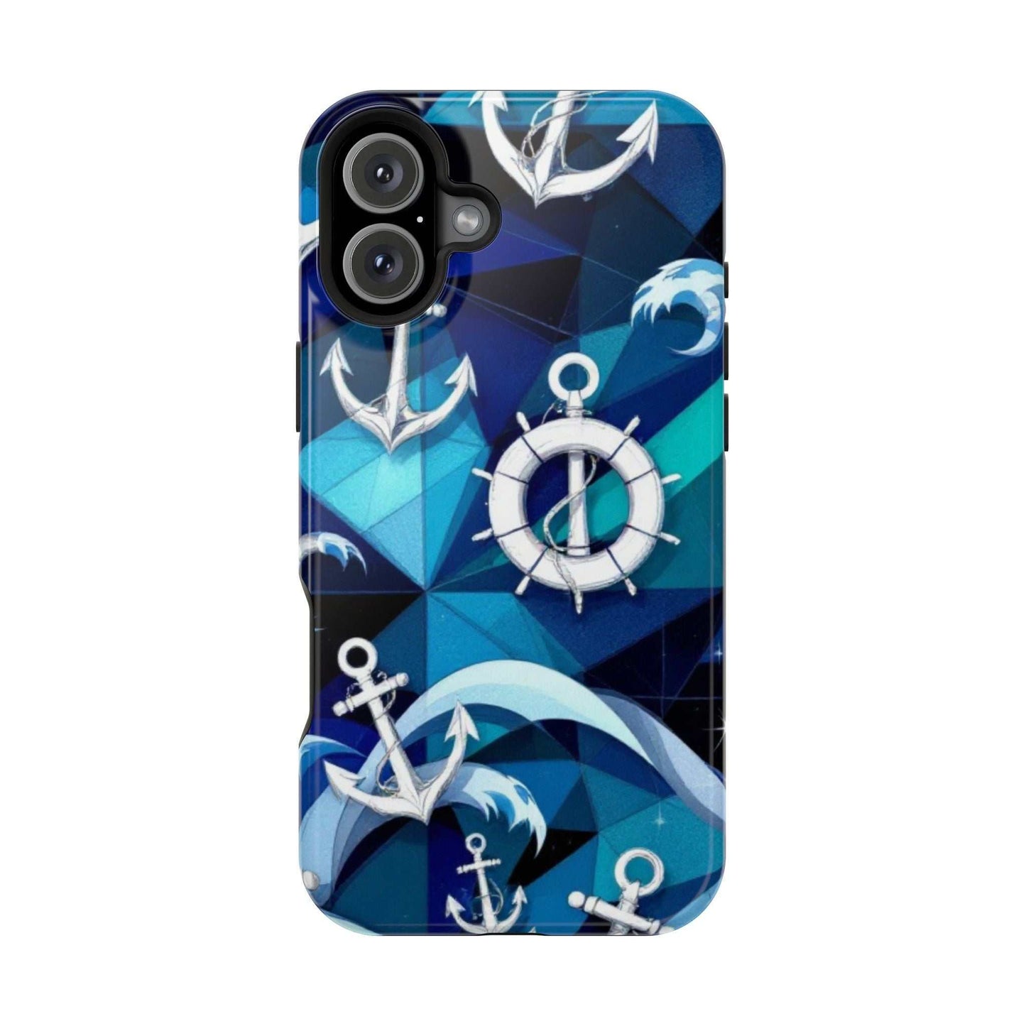 Nautical Anchors iPhone Case with maritime design, durable protection, and MagSafe compatibility in blue tones