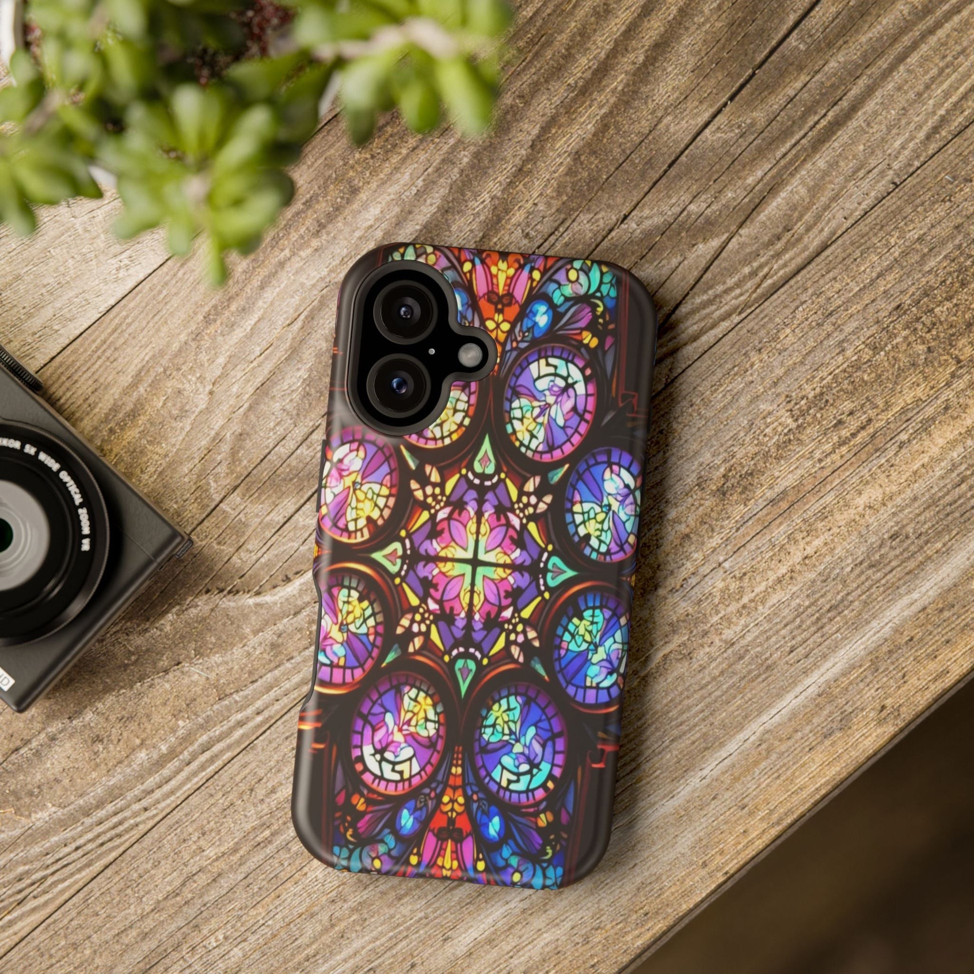 Colorful Hypnotic Stain Glass iPhone tough case with vibrant stained-glass design and protective dual-layer construction