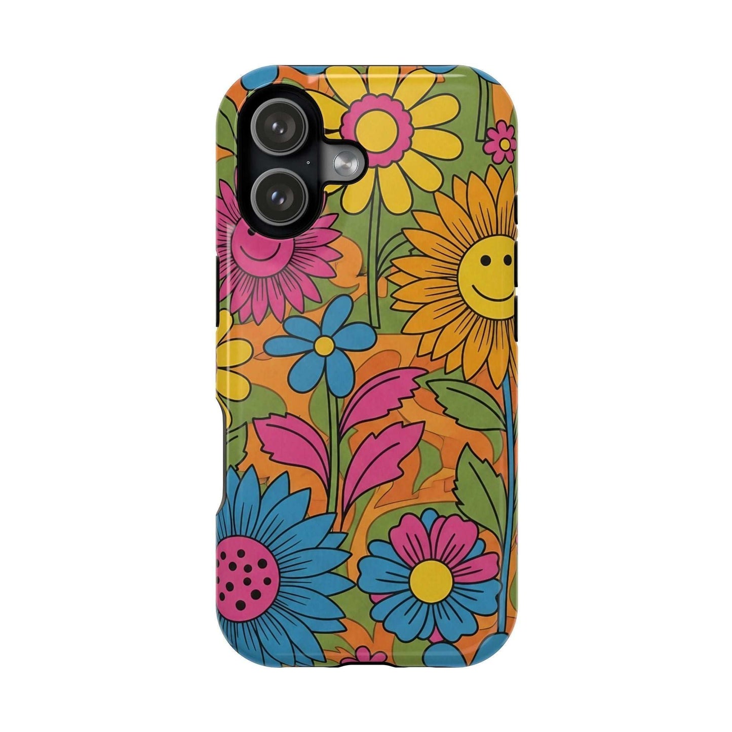 Flower Power iPhone Tough Case with colorful floral design and durable polycarbonate protection