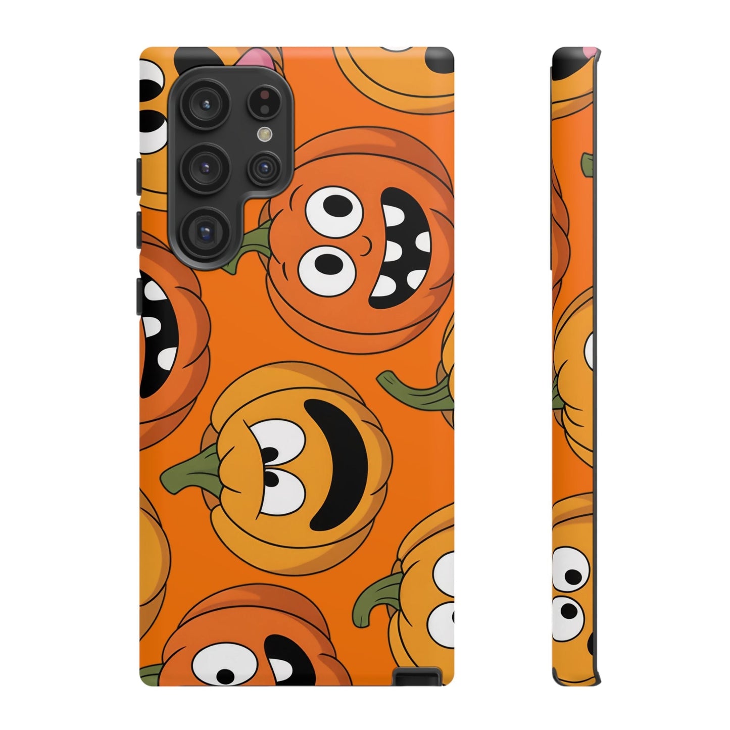 Samsung tough case with moody cartoon pumpkins design for fall and Halloween protection