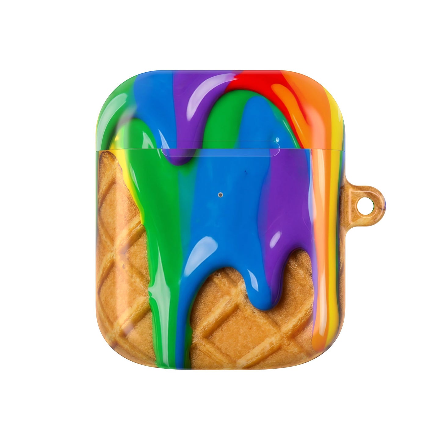Rainbow Waffle Drip AirPods Case Protective Cover with Carabiner