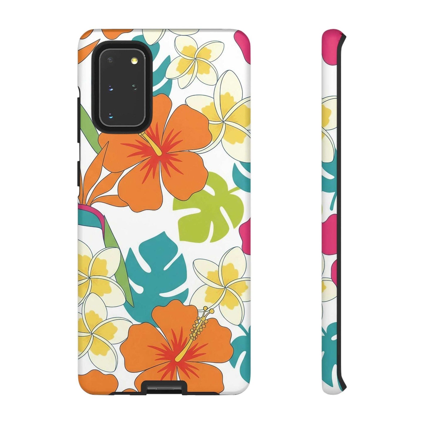 orange floral Samsung phone case with shock absorption and wireless charging support