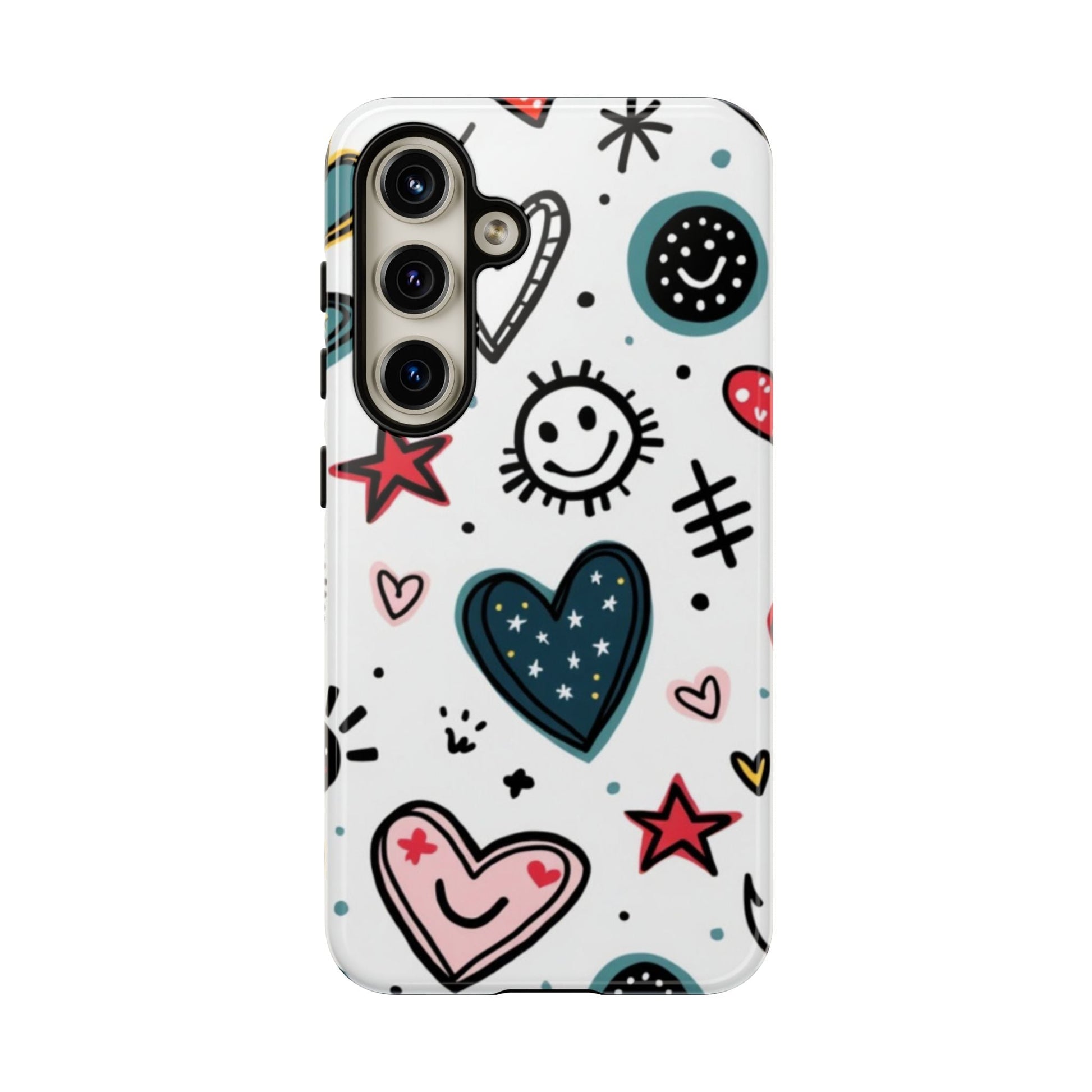 Samsung Tough Phone Case with playful smiles and hearts design for durable protection