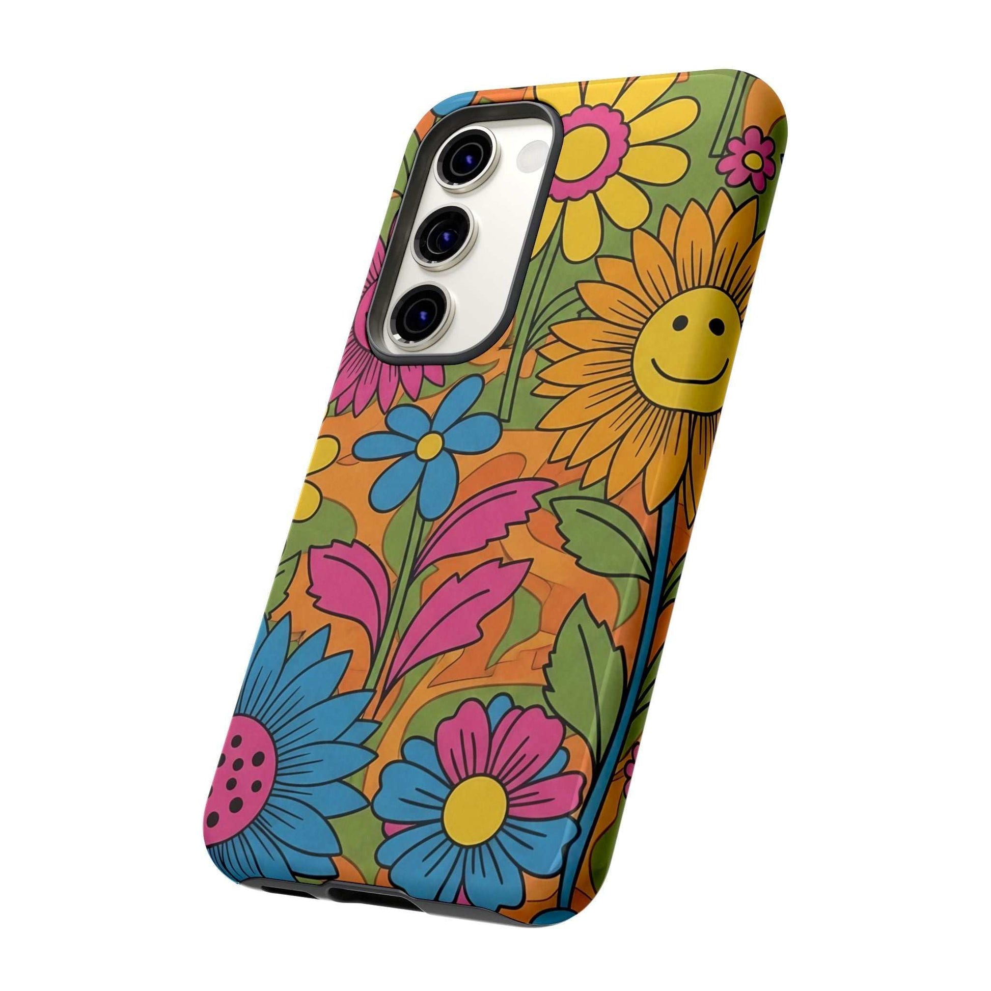 Colorful Flower Power Samsung Phone Case with impact-resistant protection and 3D wrap design