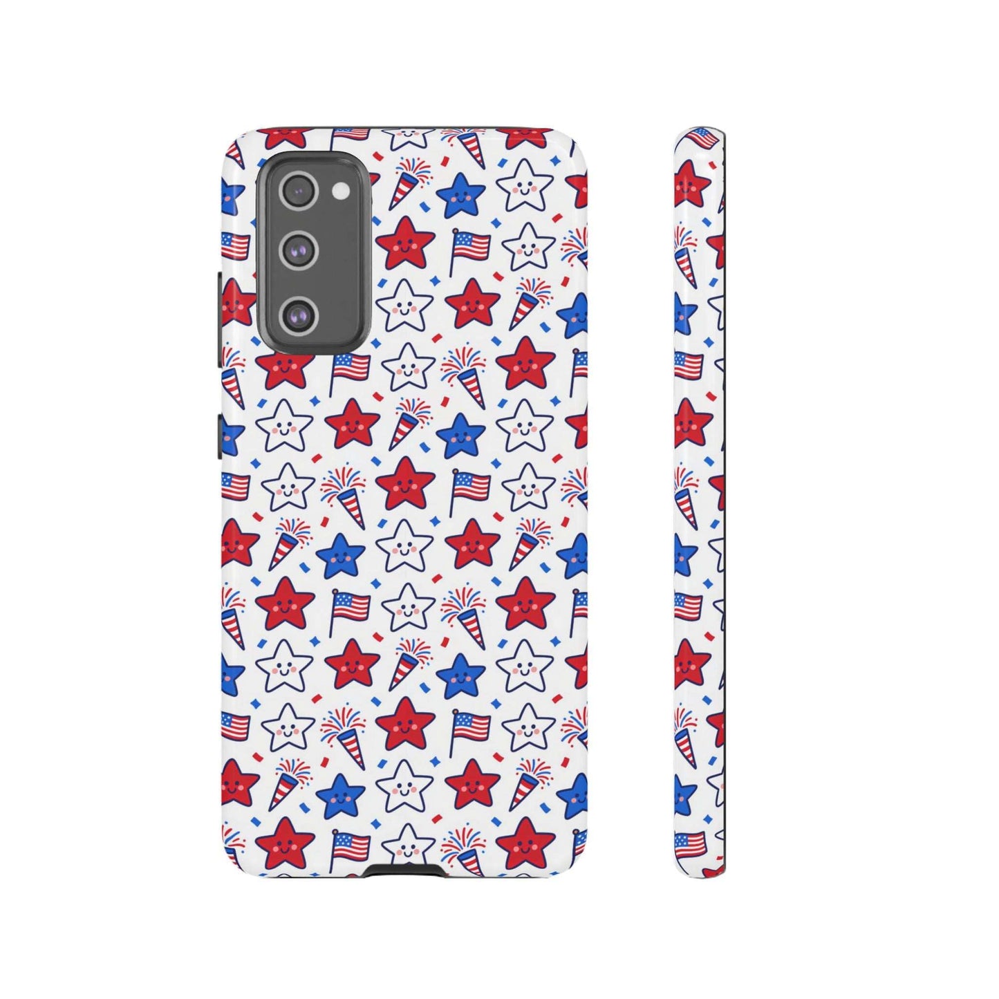 Kawaii 4th of July  Samsung Case – Cute Patriotic Phone Case, Fireworks Design, Shockproof Protective Cover