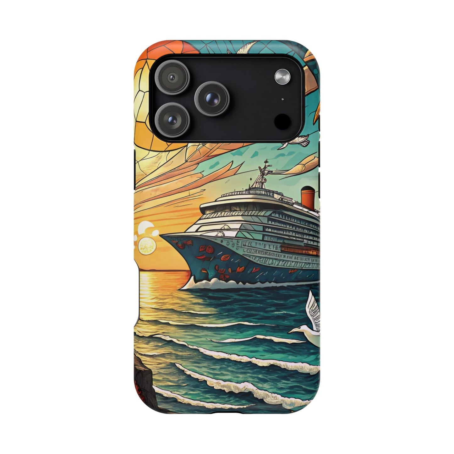 Cruise Vacation iPhone tough case with vibrant ocean cruise ship design and MagSafe support