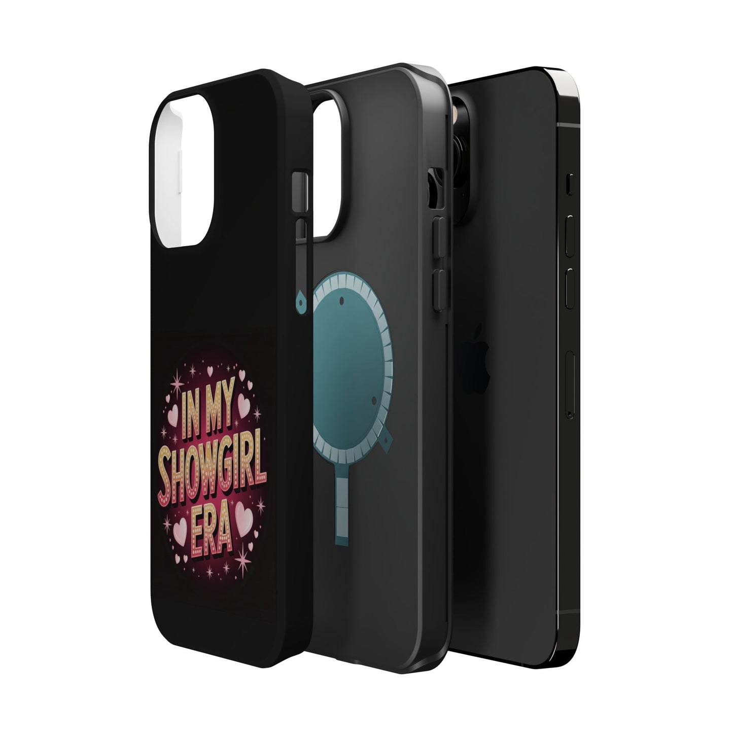 iPhone tough case with vibrant In My Showgirl Era design, durable protective polycarbonate, MagSafe compatible, glossy or matte options
