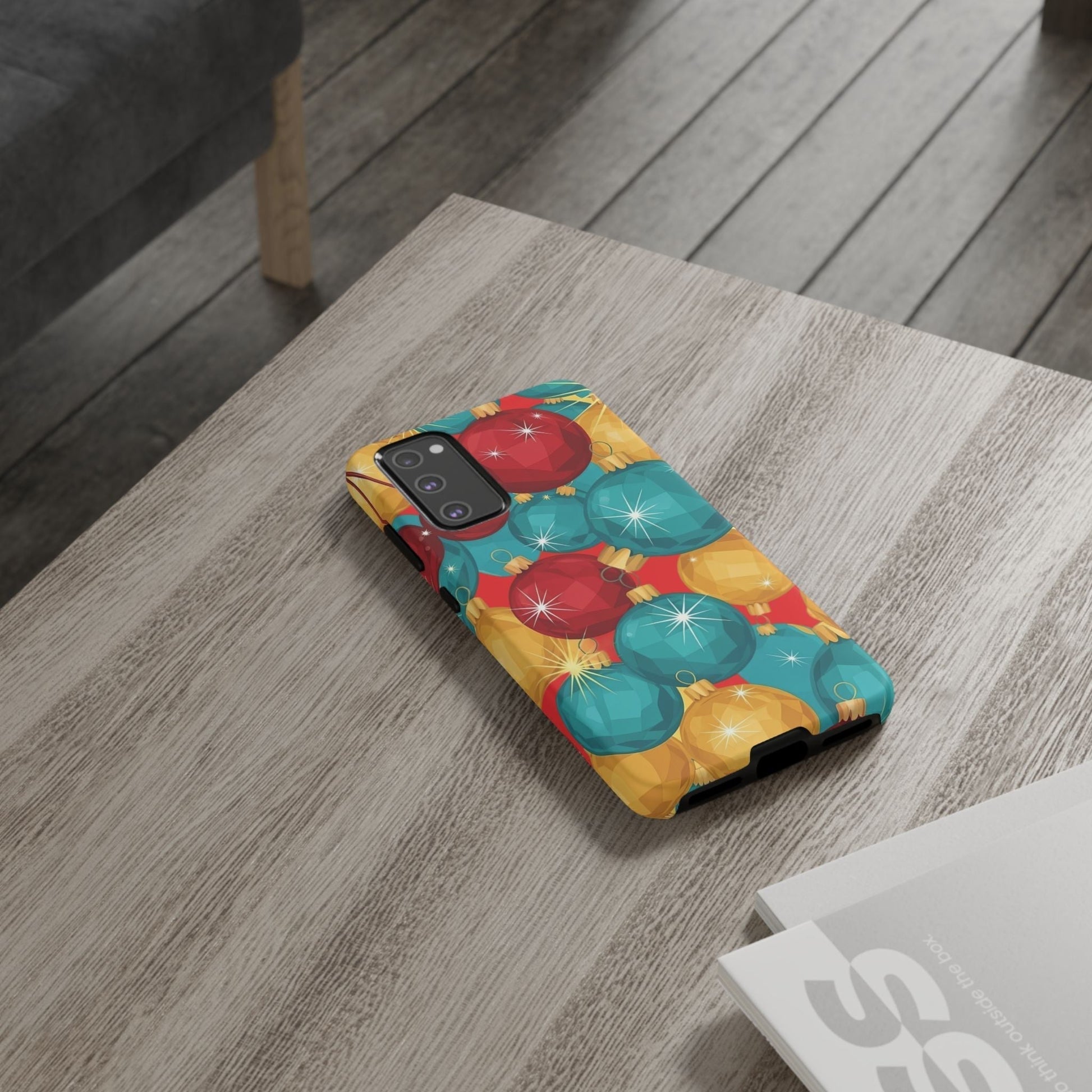 Samsung phone case with colorful holiday bulb design, durable and shock-absorbent protective cover