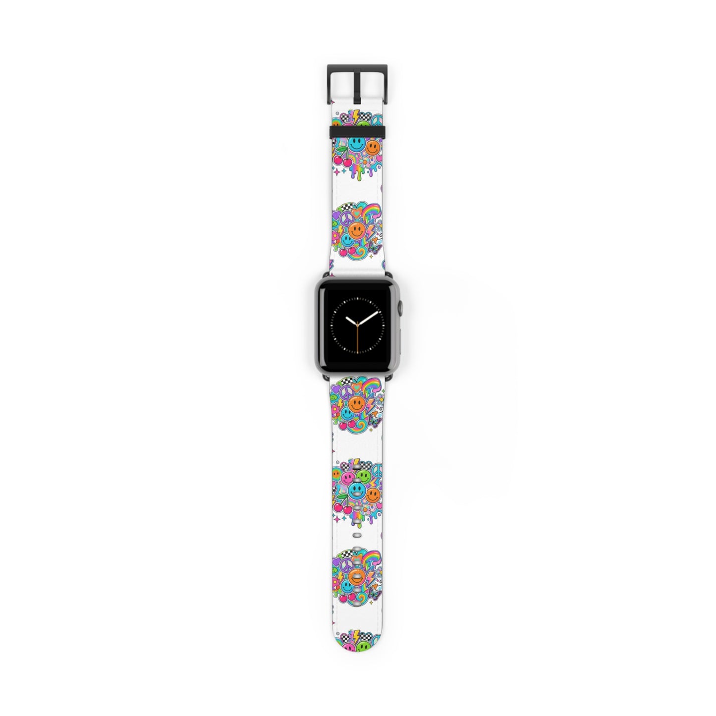 Floral Smiley Watch Band — Colorful Happy Face Apple Watch Strap