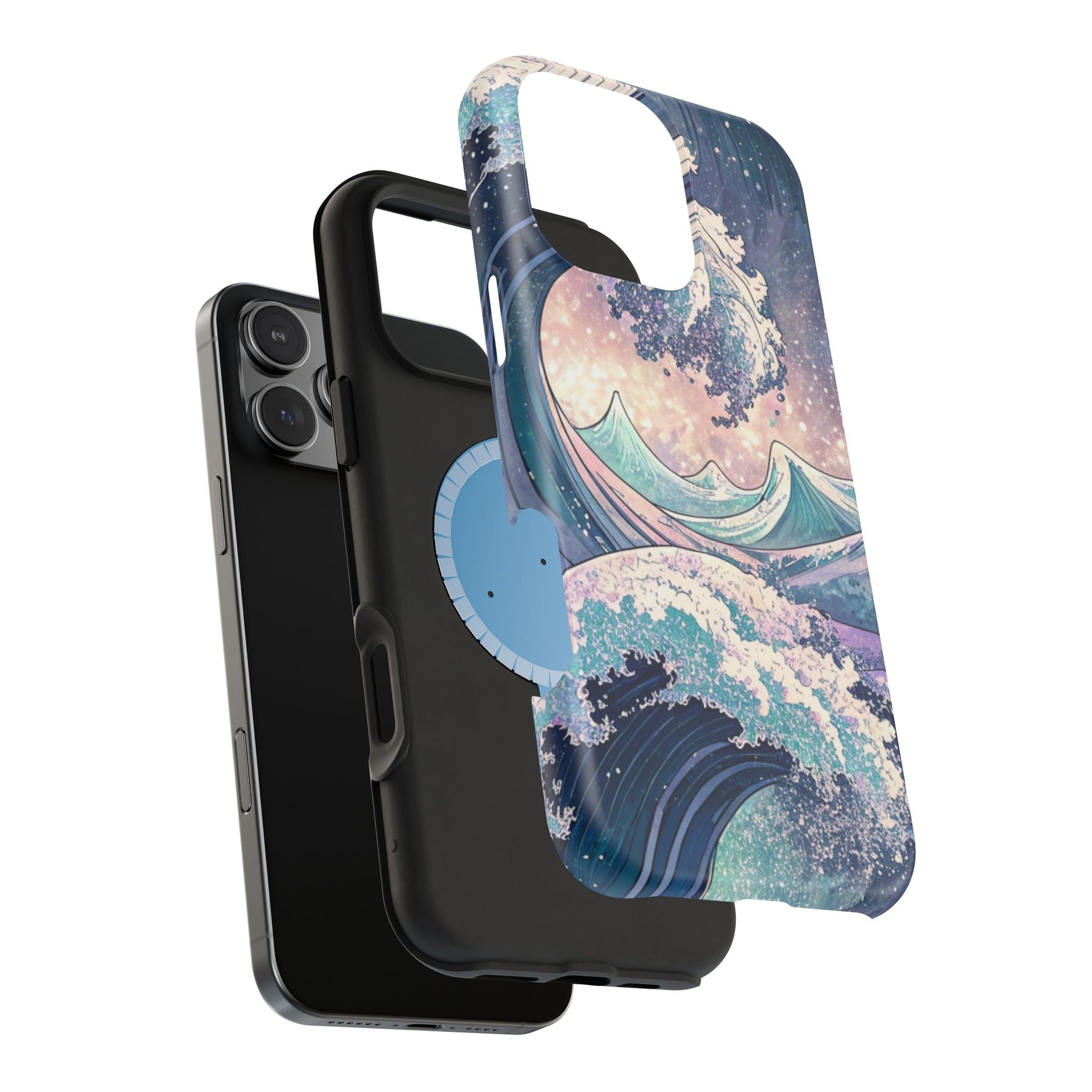 iPhone case with Crashing Waves Design, magnetic tough MagSafe protective cover, dual-layer polycarbonate, glossy or matte finish