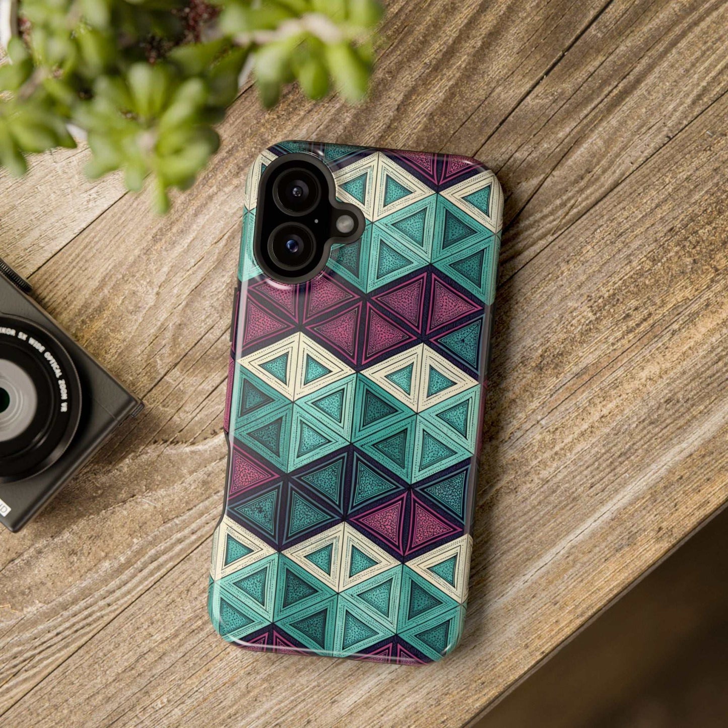 Purple and Teal Abstract geometric magnetic iPhone tough case with MagSafe compatibility