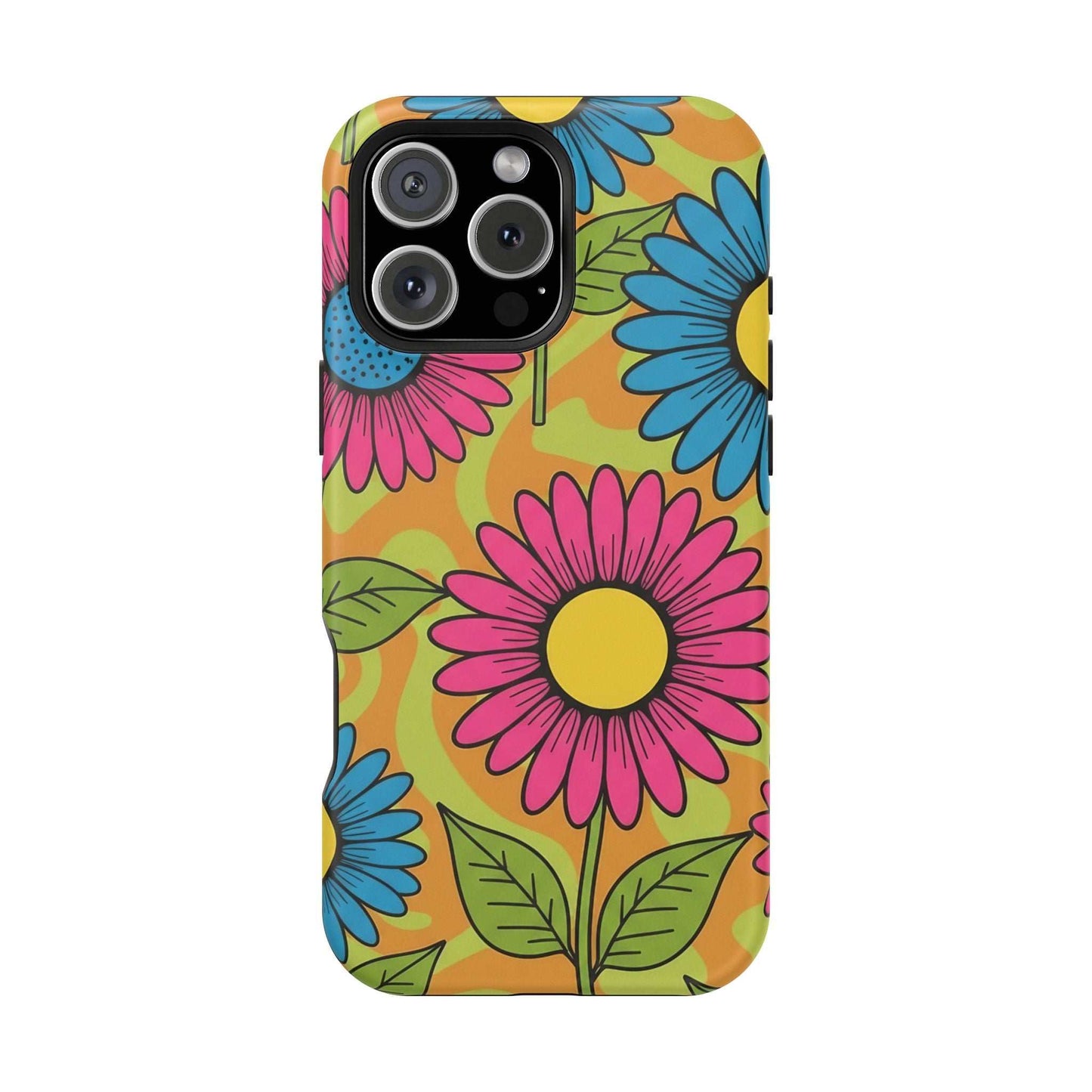 Flower Child iPhone Tough Case with colorful floral design, magnetic impact-resistant protection, glossy or matte finish, MagSafe compatible.
