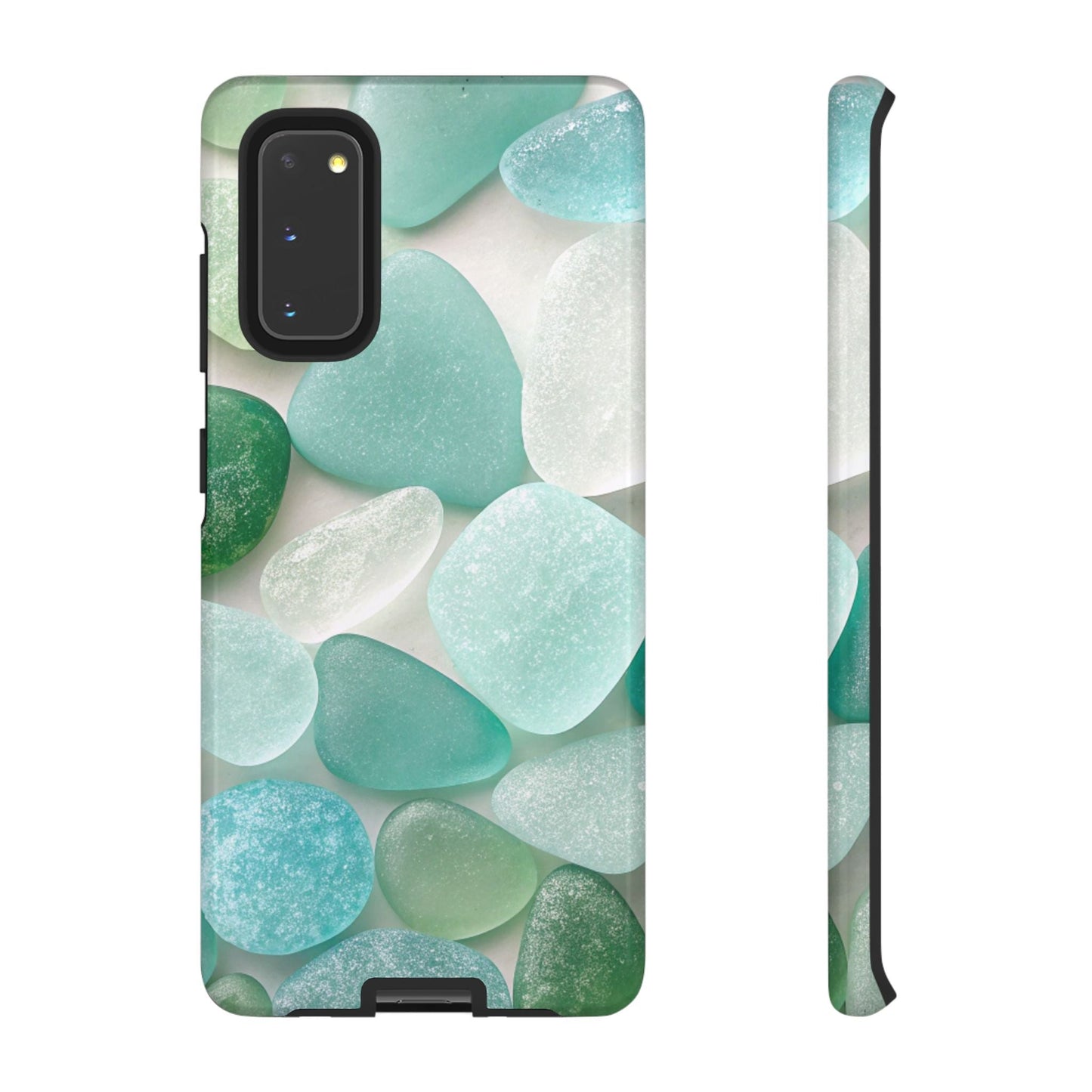 Samsung phone case with calming sea glass design, durable and impact-resistant protection for Galaxy S series models.