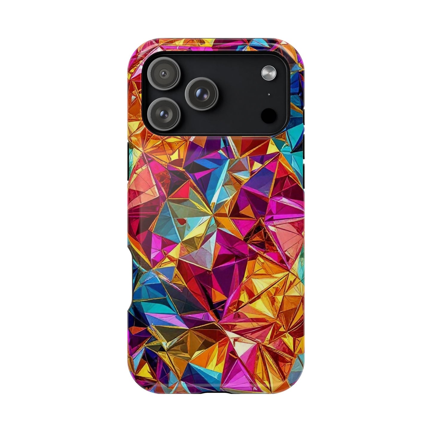 Colorful Rainbow Foil iPhone Tough Case with geometric foil design and MagSafe compatibility