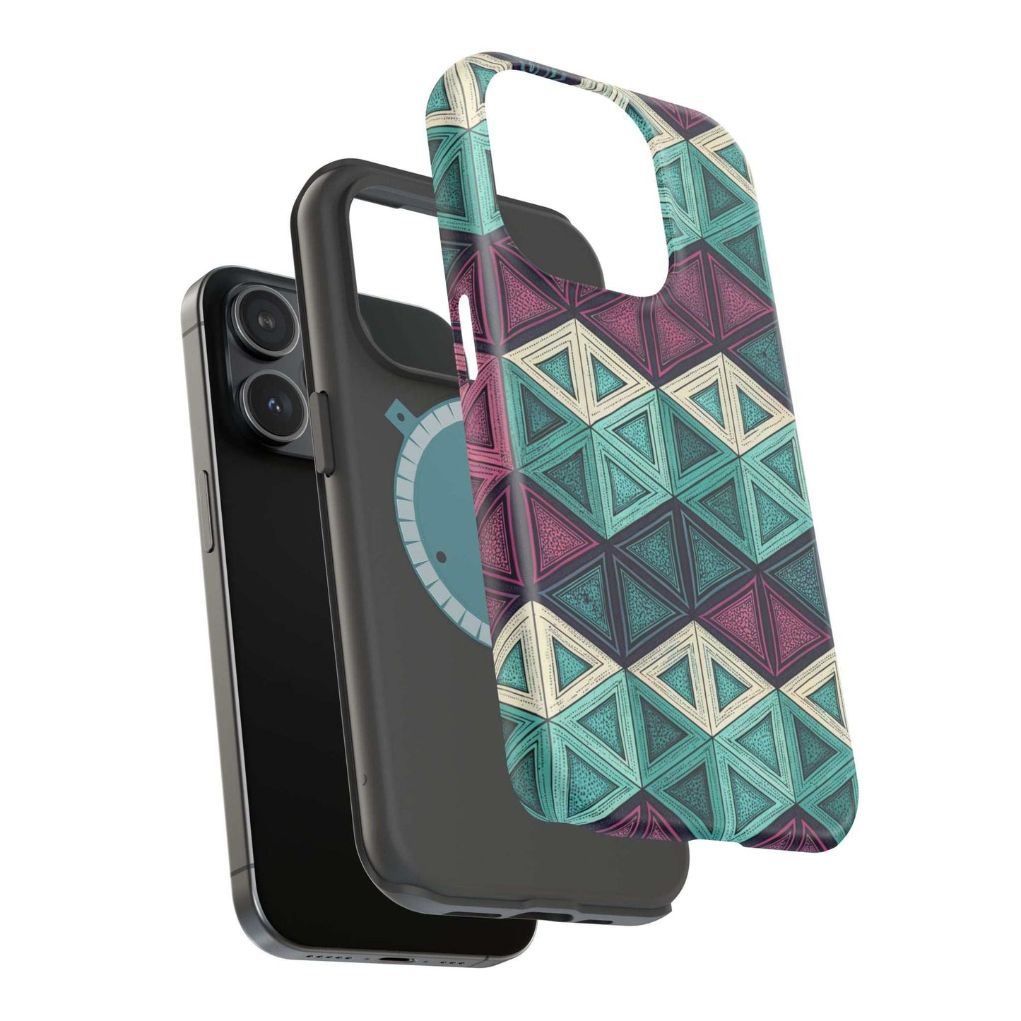 Purple and Teal Abstract geometric pattern magnetic iPhone tough case with MagSafe compatibility