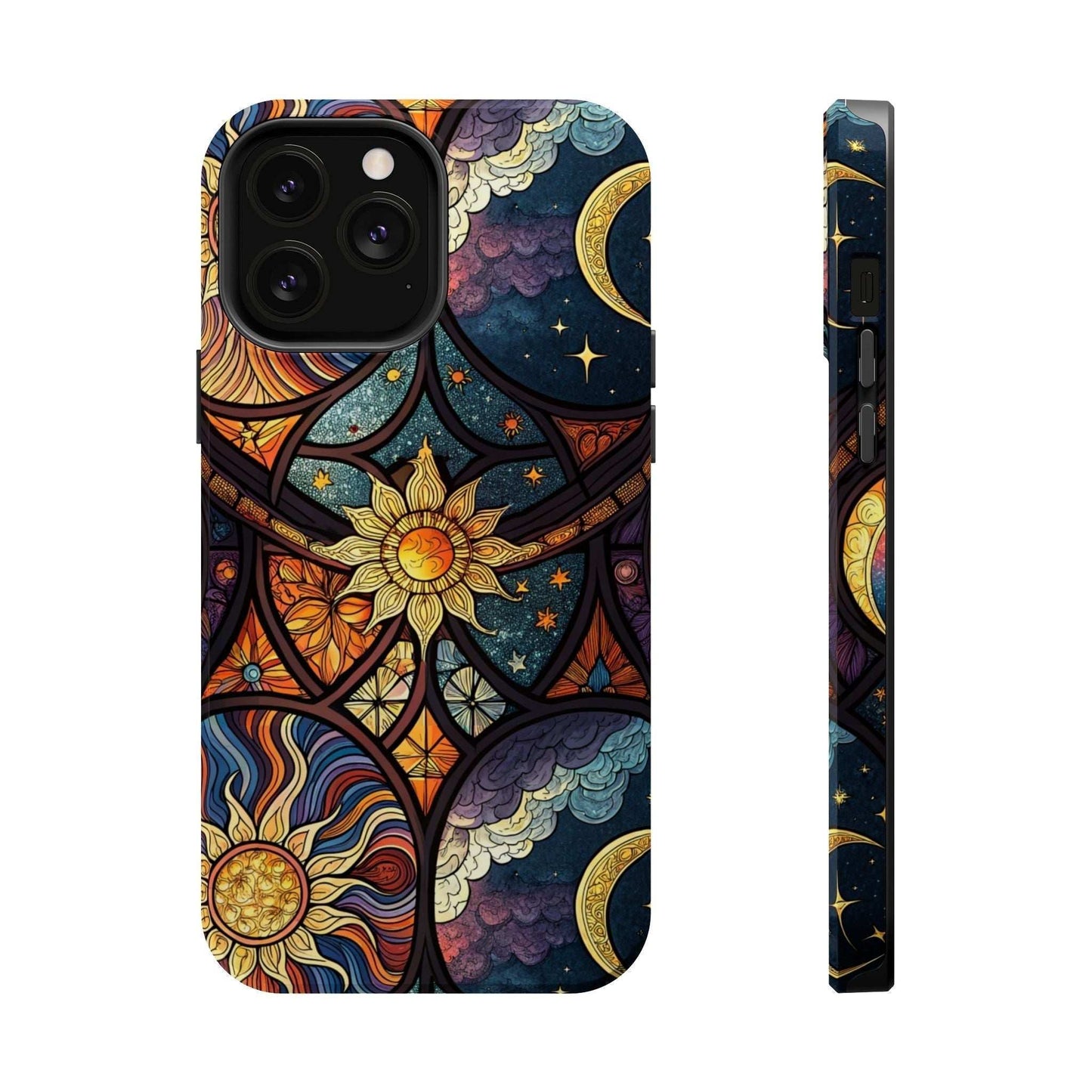 Sun and Moon iPhone Case with vibrant cosmic design and durable dual-layer protection for iPhone 13 to 16 series