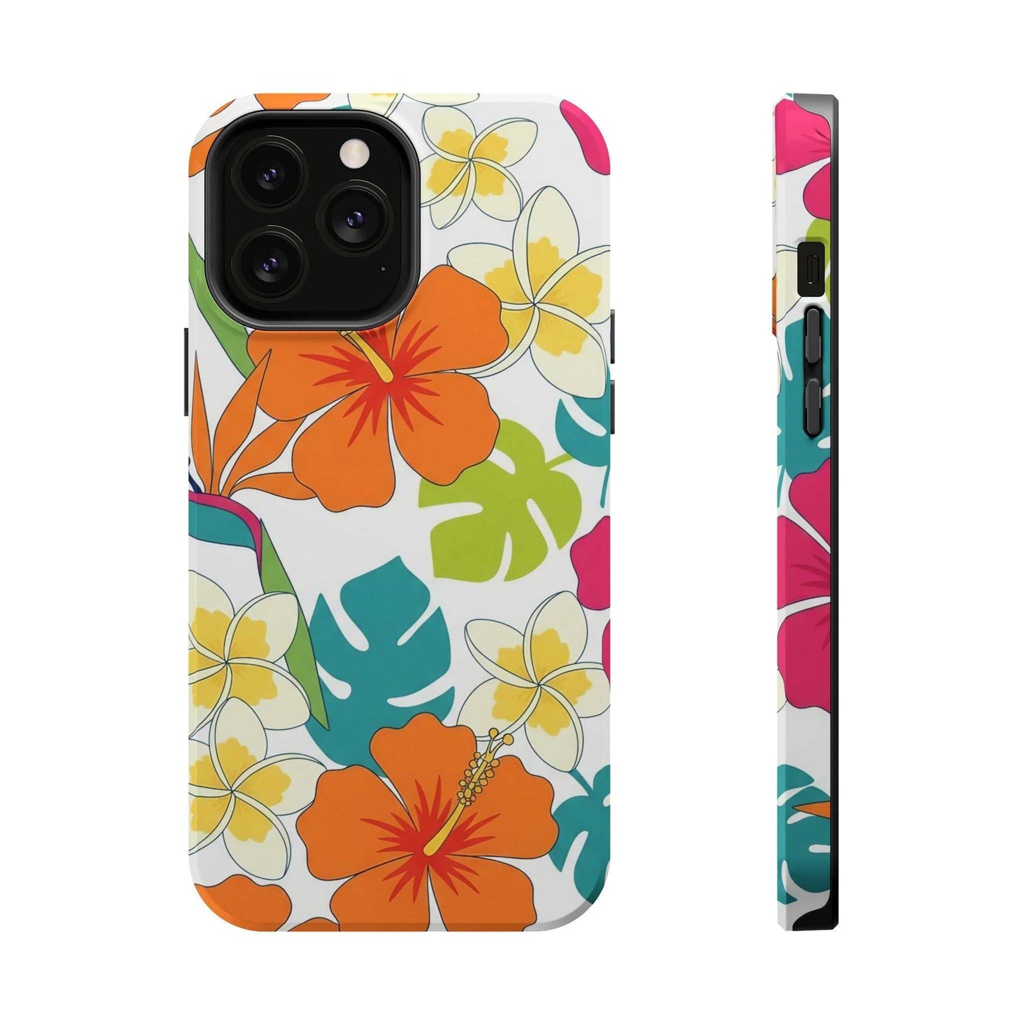Floral iPhone Case with vibrant orange and yellow flowers, dual-layer protective cover, MagSafe compatible, slim design