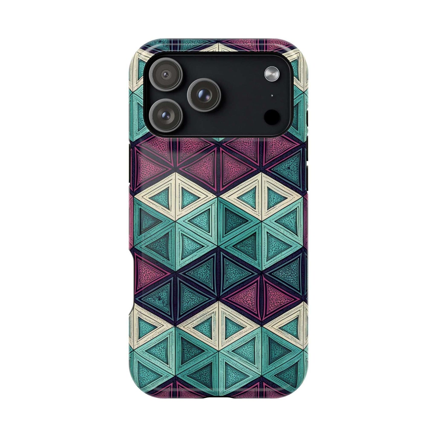 Purple and Teal Abstract geometric pattern iPhone tough case with MagSafe compatibility