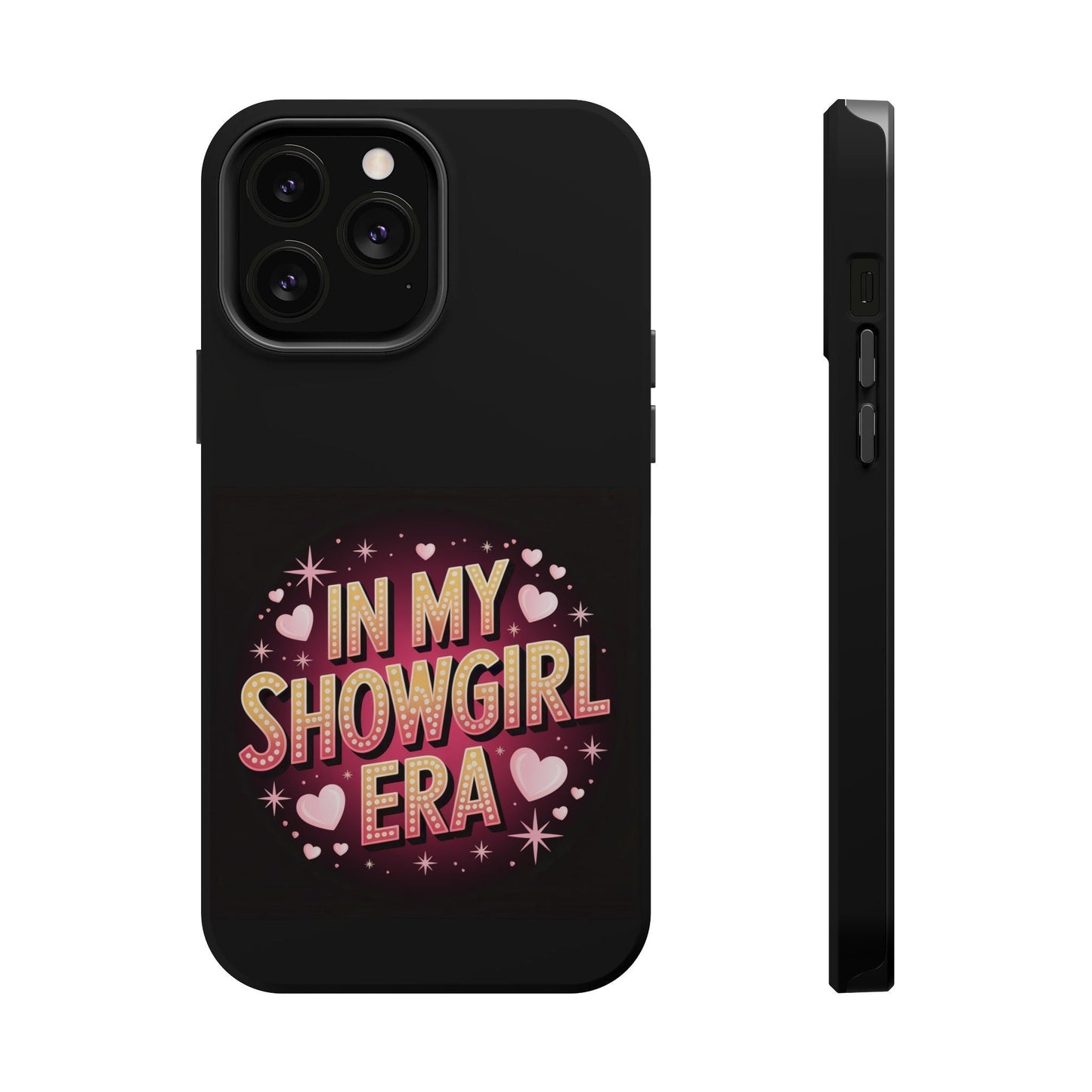 In My Showgirl Era phone case with durable black shell and vibrant retro text design