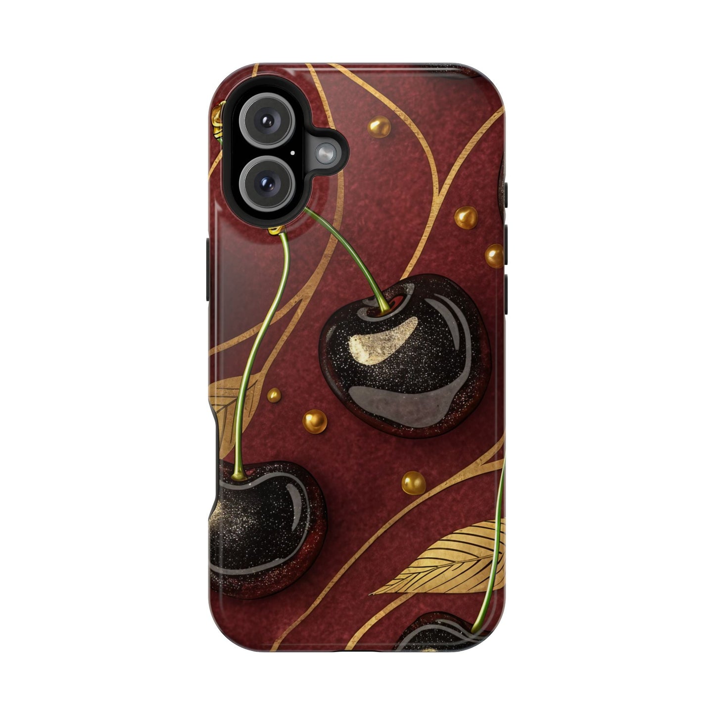 Golden Cherry iPhone Tough Case with durable cherry-gold design and MagSafe compatibility