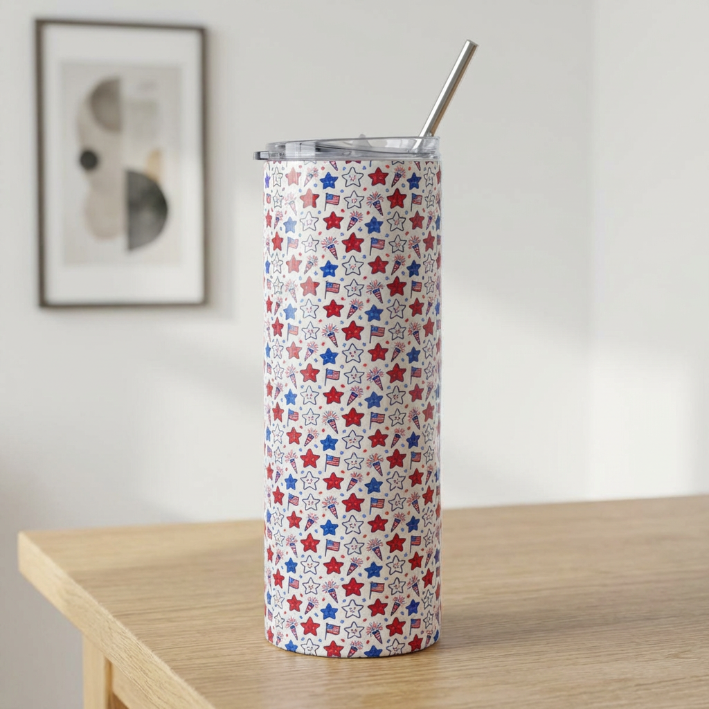 Kawaii 4th of July 20oz Tumbler – Cute Patriotic Stainless Steel Travel Cup with Lid & Straw