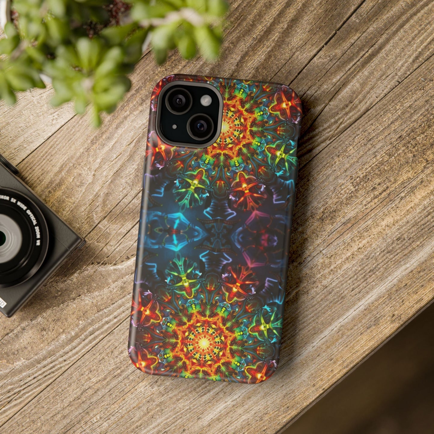 iPhone case with vibrant Abstract Kaleidoscope Design, durable dual-layer protection, and MagSafe compatibility
