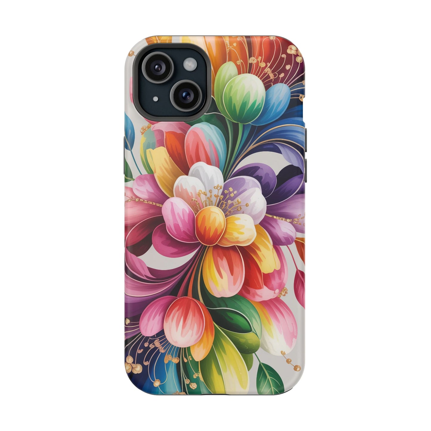Vibrant Floral iPhone Case with colorful flower design, dual-layer protection, and MagSafe compatibility