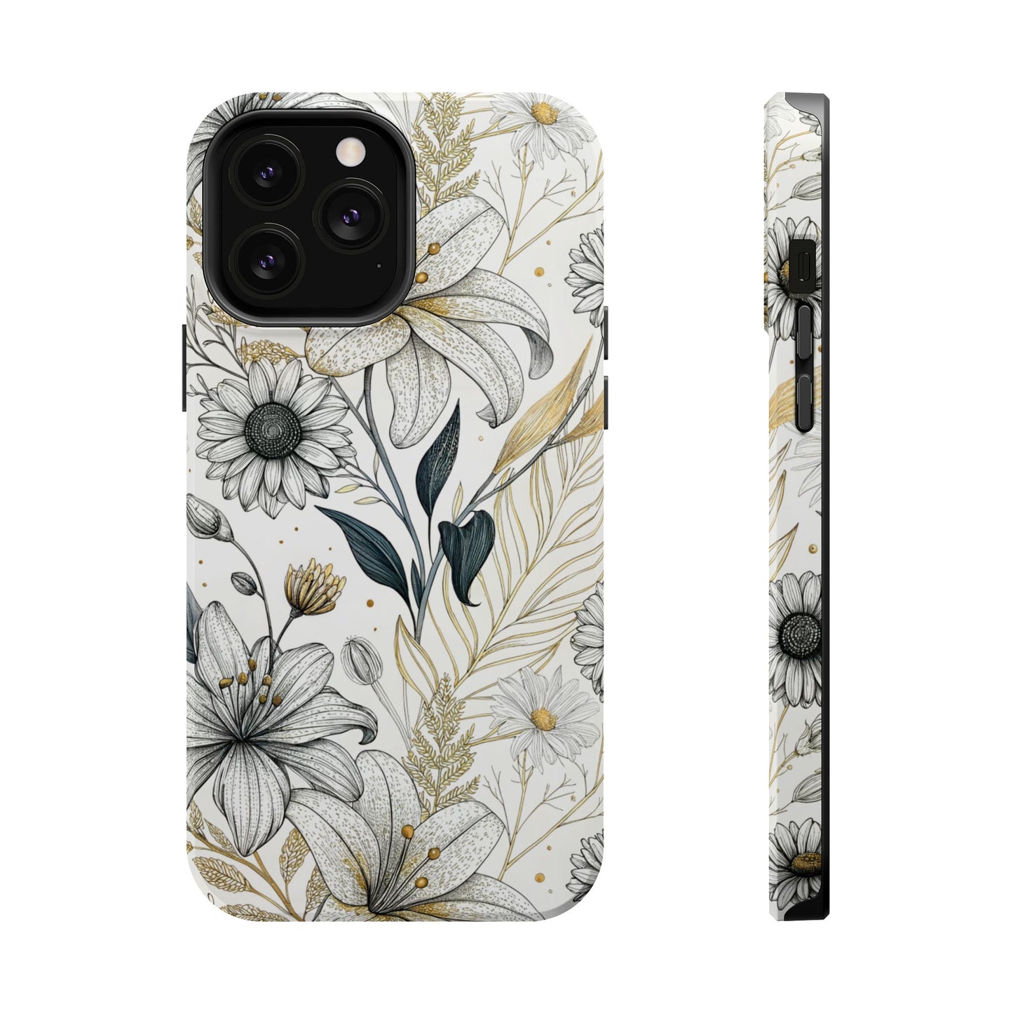Golden Leaf Flower iPhone Case – Stylish Durable Protection with MagSafe®