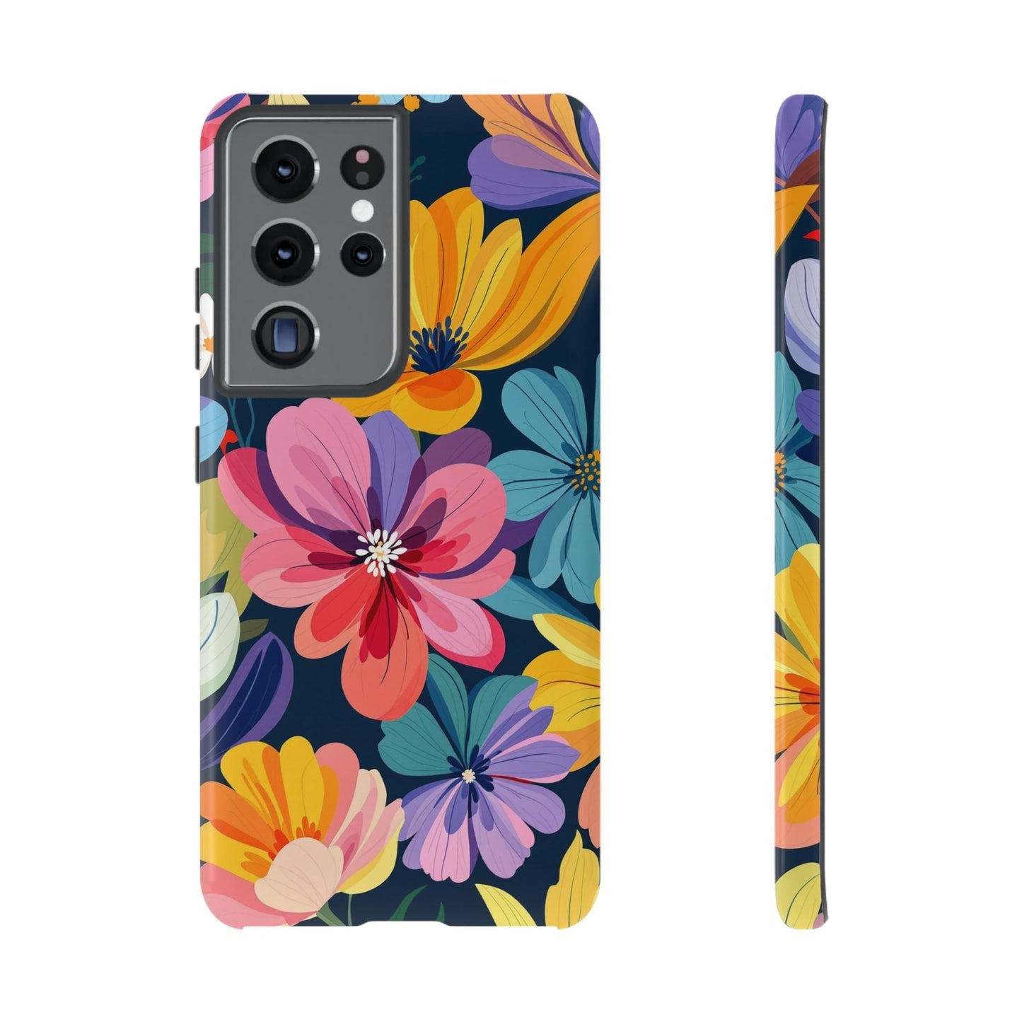 Colorful floral Samsung phone case with vibrant design and shock-absorbing protection